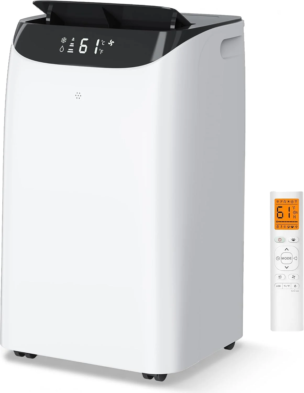 Climatiseur portable Inverter 16 000 BTU avec télécommande, unité de climatisation portable autonome pour pièces jusqu'à 74 m², avec déshumidificateur et ventilateur, double tuyau, kit fenêtre, mode veille silencieux (45 dB)