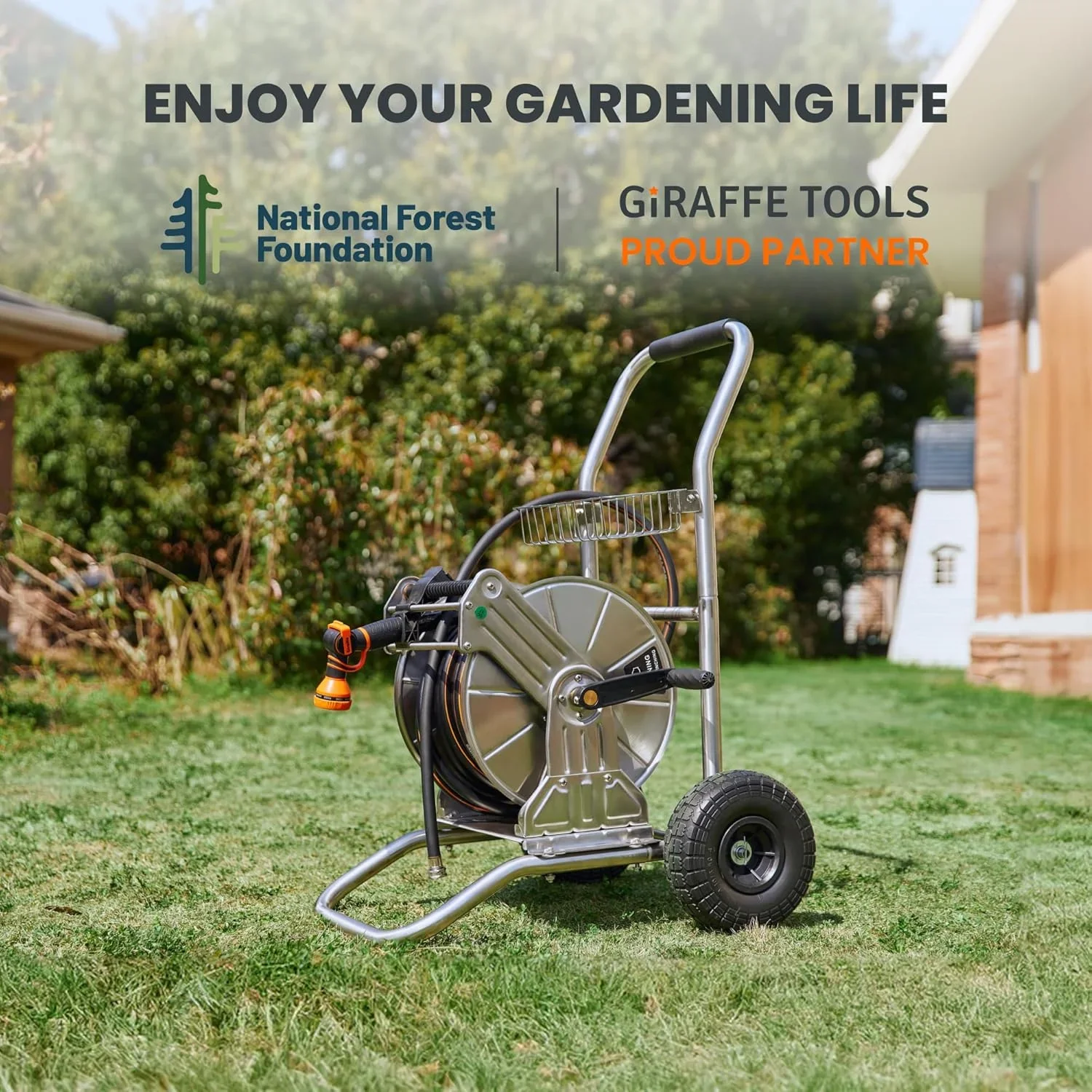 Giraffe Tools Heavy Duty Water Hose Reel Cart, Garden Hose Reel Cart with Wheels