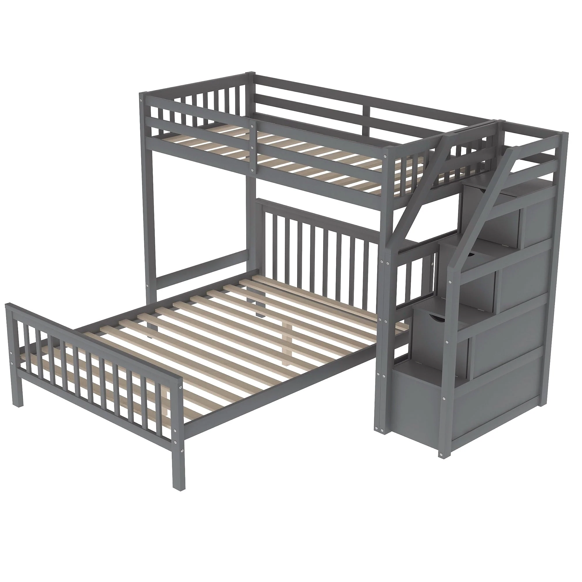 Wood Stairway Twin Loft Bed with Full Platform and Drawer Image 6