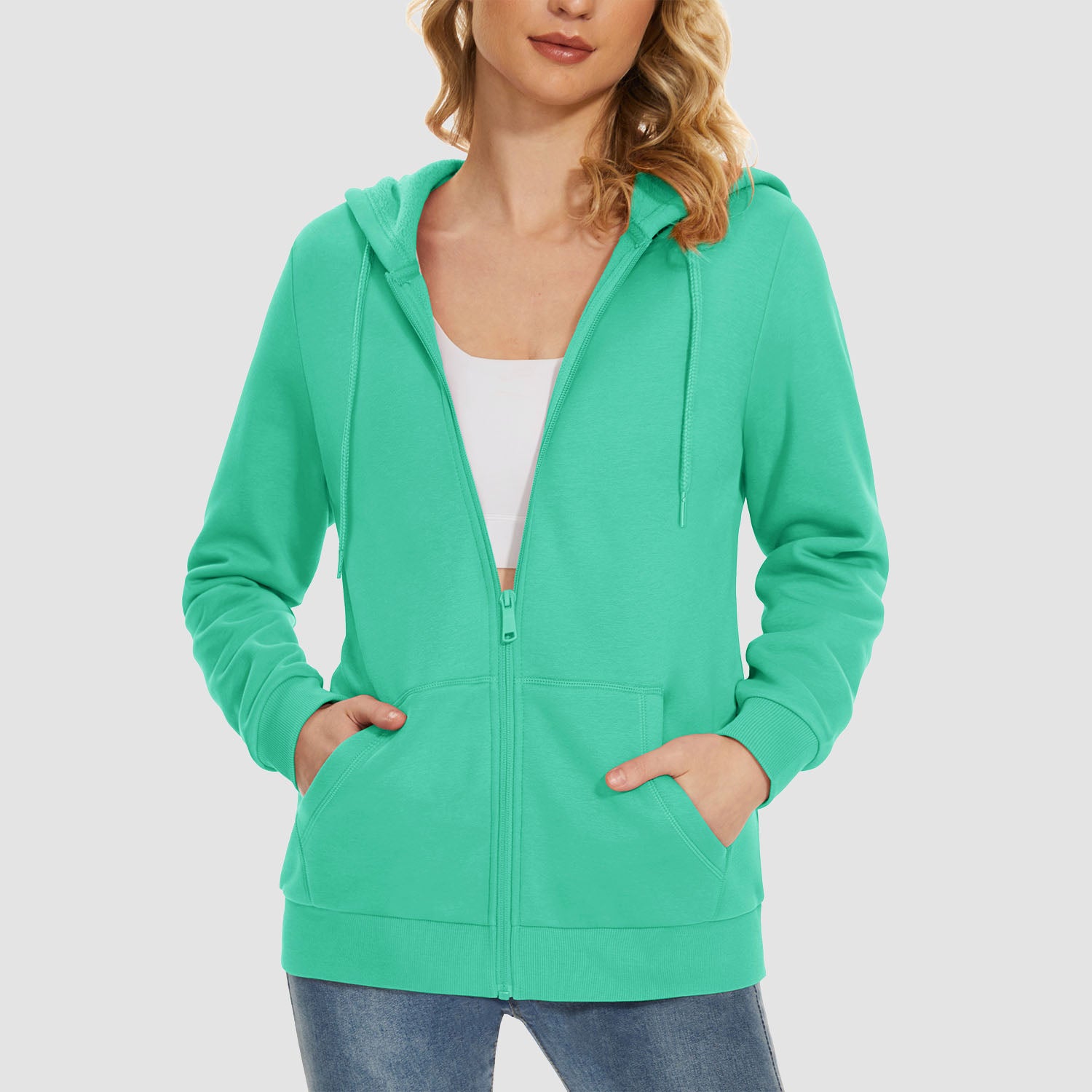 Veste femme doublée polaire, à capuche, fermeture éclair intégrale, manteau décontracté avec poches