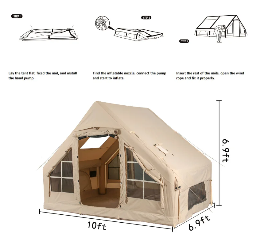 Inflatable Camping Tents With Hand Pump, Air Glamping Tents, Easy SetupWaterproofand Windproof Blow Up Tent, 4 Seasons Oxford Cabin Tent With esh ChimneyWindow. - Image 8