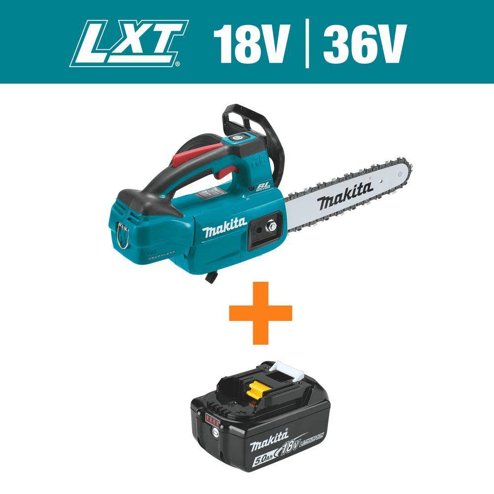Makita 18-Volt LXT Lithium-Ion Brushless Battery 10 in. Top Handle Chain Saw (Tool-Only) with Bonus 18-Volt LXT 5.0 Ah Battery