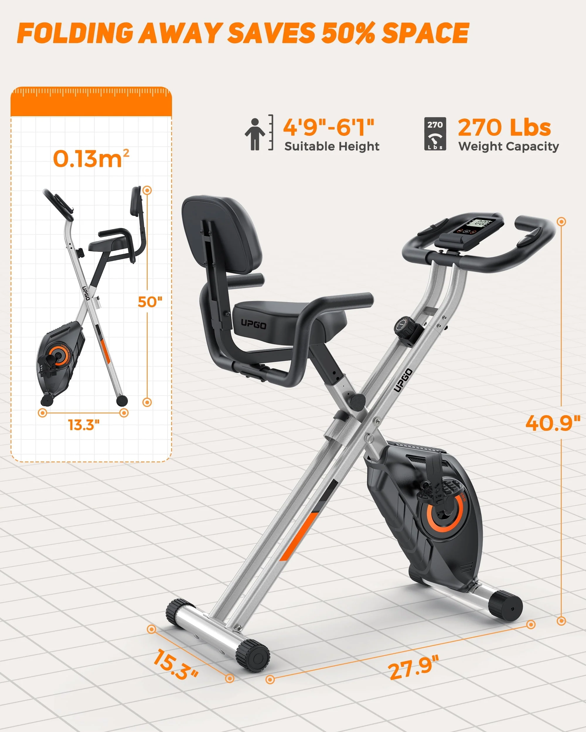 Folding Exercise Bike 4 in 1 Upright Indoor Cycling Bike with 350lbs Capacity Foldable Stationary Bike with Large Comfortable Seat Cushion and Arm Resistance Band, Pulse Sensor Image 3