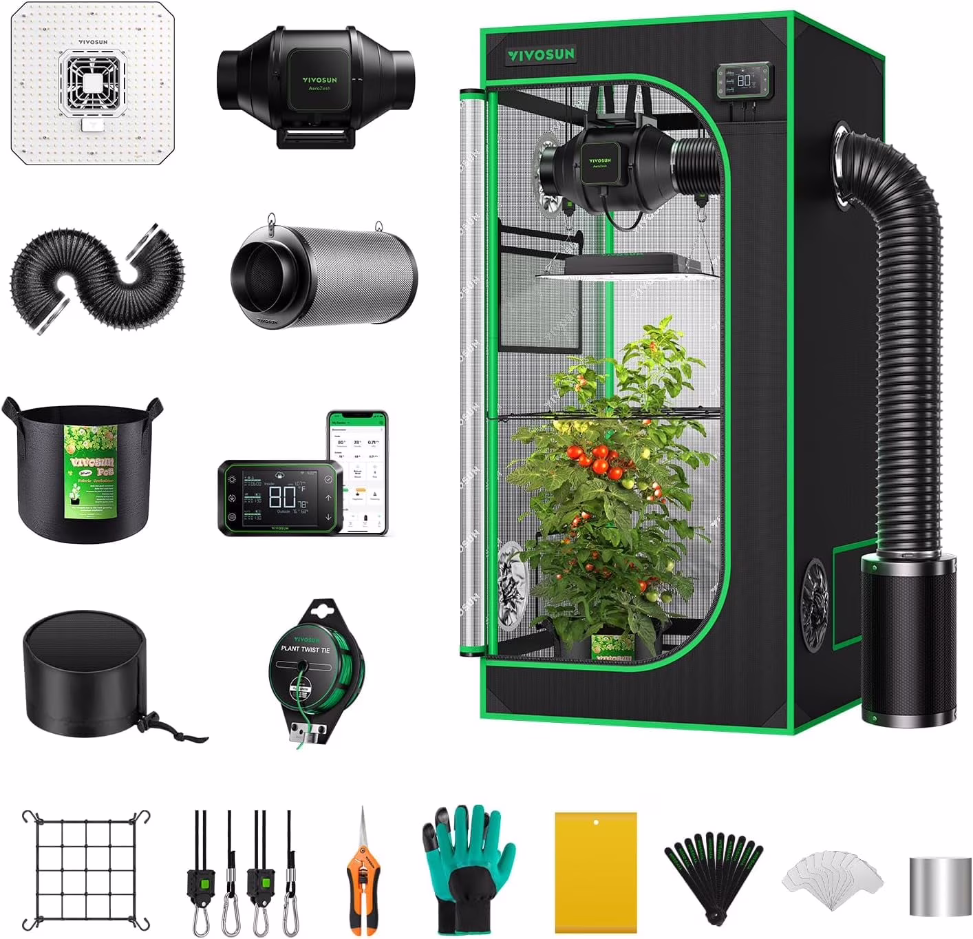 GIY Smart Grow Tent System 2x2, WiFi-Integrated Grow Tent Kit, with Automate Ventilation and Circulation, Schedule Full Spectrum 100W LED Grow Light, and GrowHub E42A Controller(24"x24"x48" Kit)