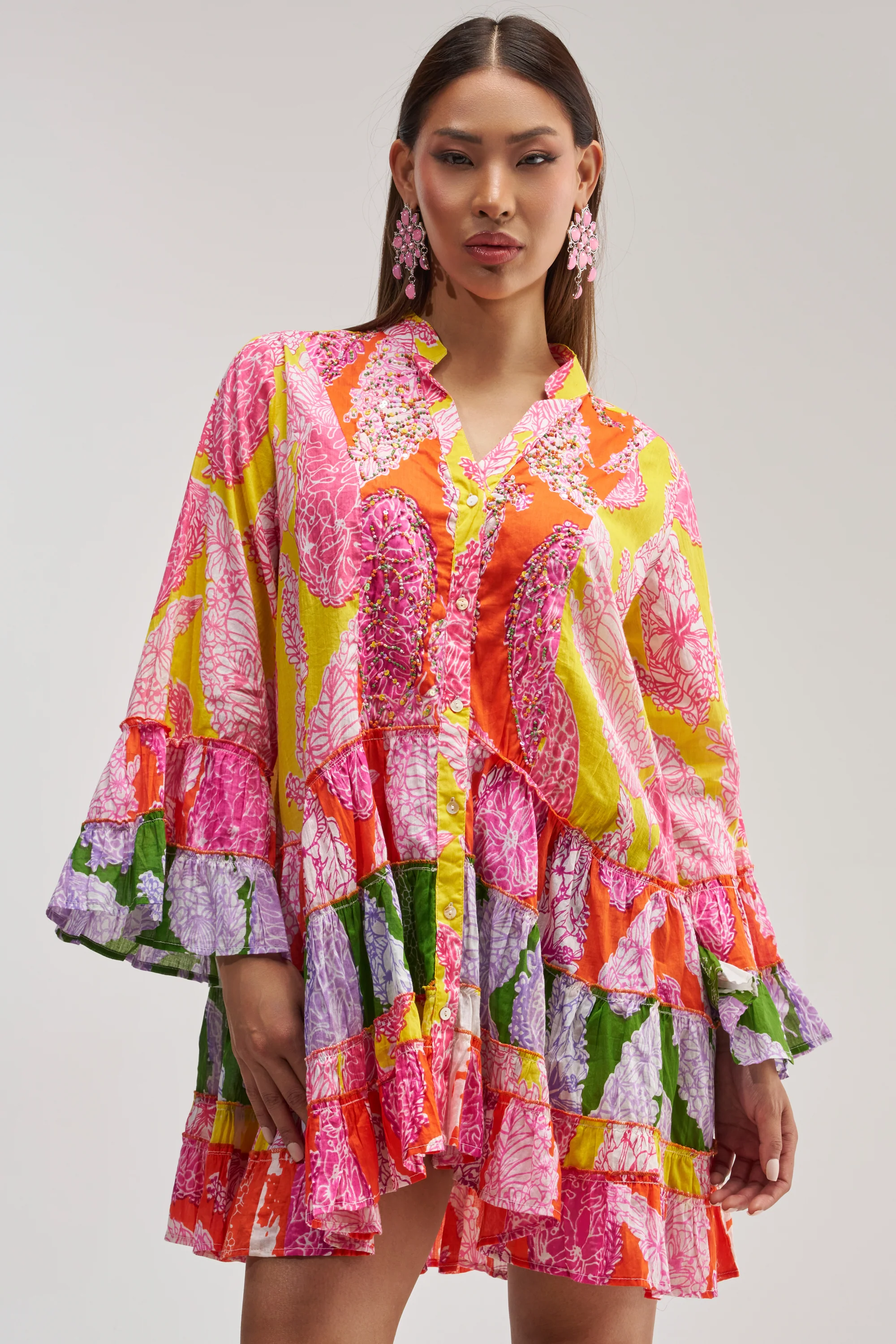 DANCING TILL SUNRISE FLORAL LONG SLEEVE DRESS - Akira Store