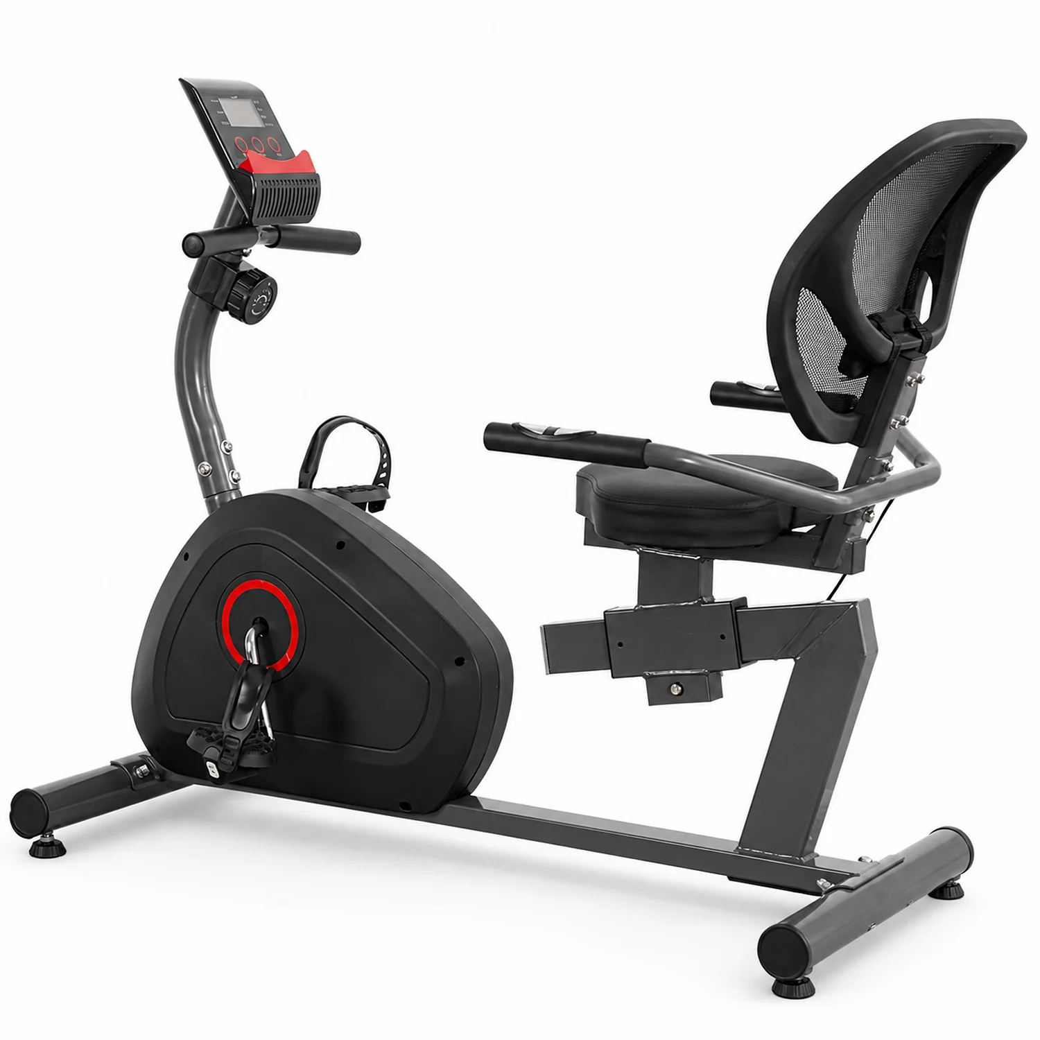 Recumbent Exercise Bike with 8-Level Magnetic Resistance, LCD Monitor, Adjustable Seat and Mesh Backrest, Black