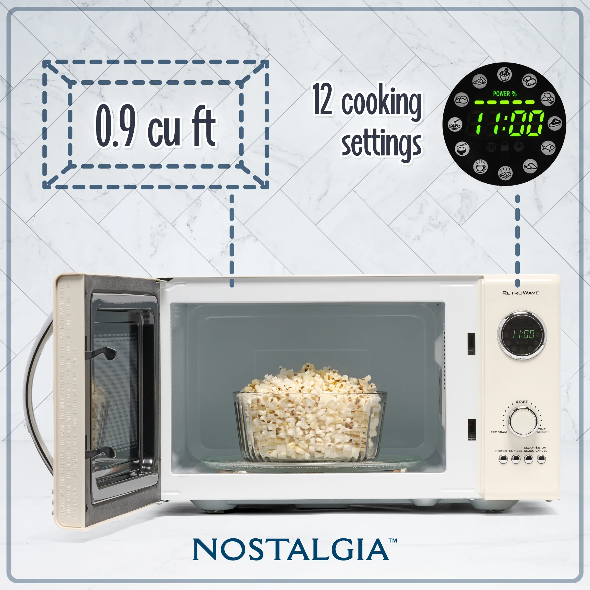 Retro Microwave for Countertop 0.9 cu ft Vintage Microwave, Ivory(Ivory) - Image 8