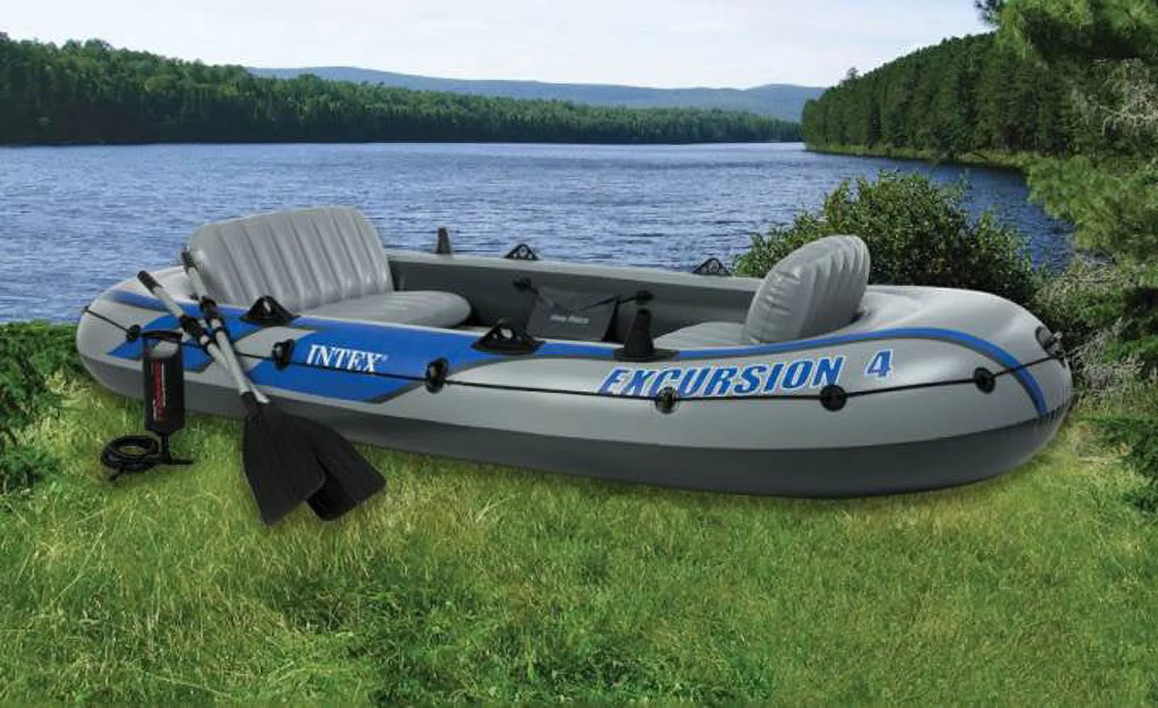 Intex Excursion 4 Inflatable Raft Set w/ 2 Transom Mount 8 Speed Trolling Motors Image 4