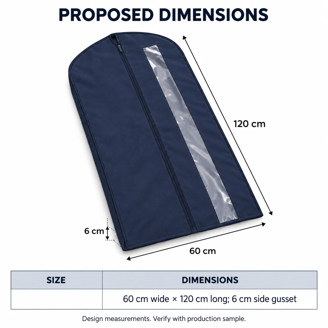 Navy Windowed Garment Cover, Mid Length