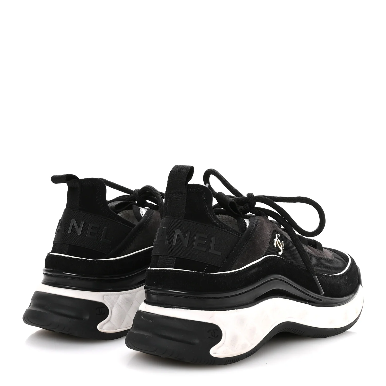 Velvet Calfskin Mixed Fibers CC Sneakers 39.5 Black