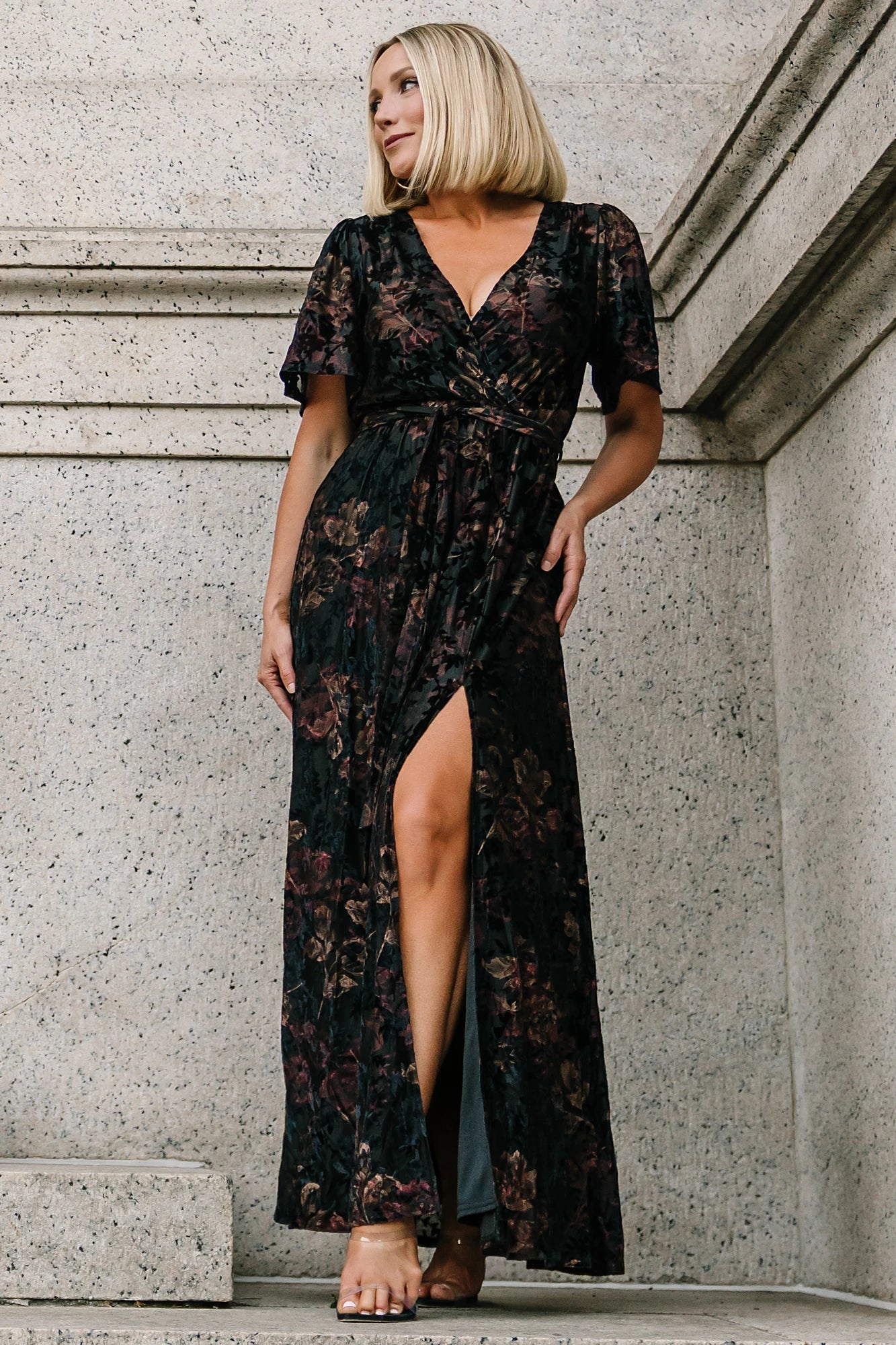 Uma Velvet Maxi Dress | Black Floral