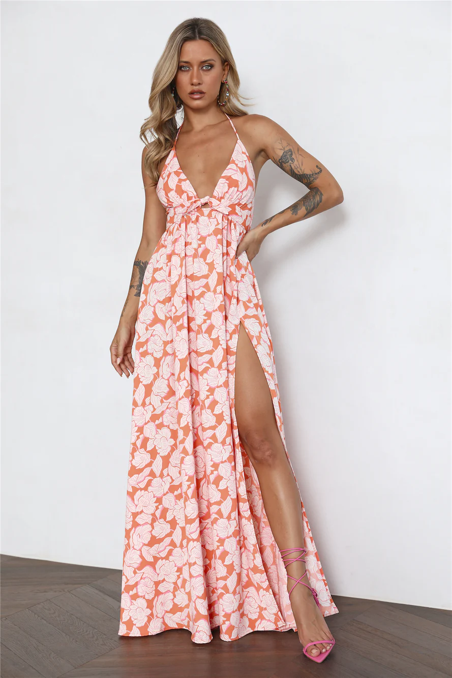 BEACNLADY Eternally Evergreen Maxi Dress Orange