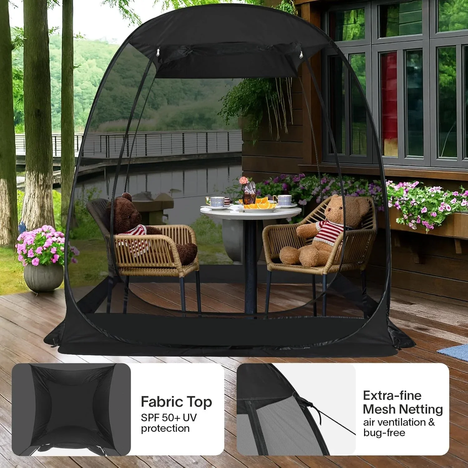 Gazebo moustiquaire pouvant accueillir 6, 10 ou 15 personnes. Tente de style igloo avec moustiquaire latérale. Idéal