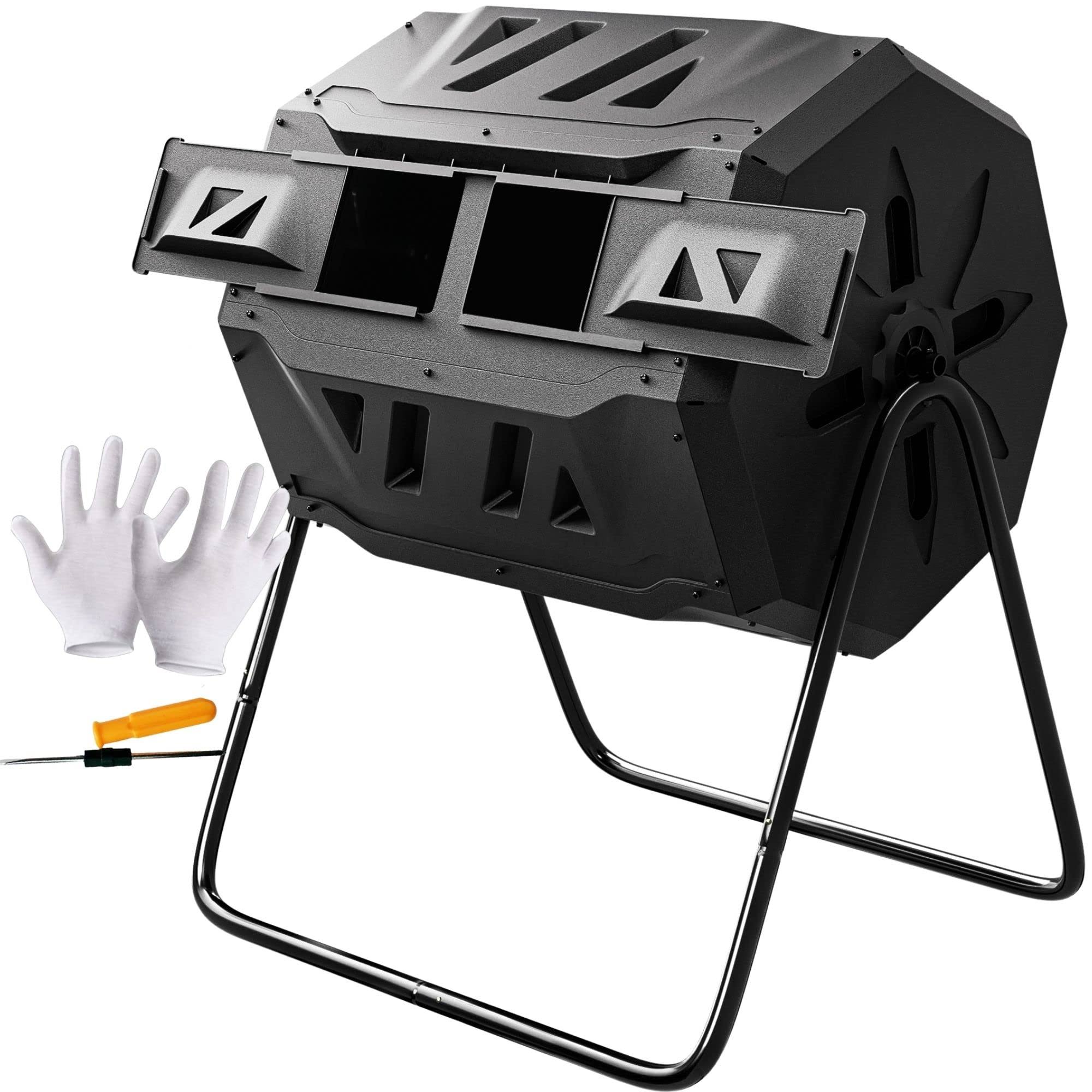 F2C Compost Bin Outdoor Dual Chamber Tumbling Composter 43 Gallon BPA Free Large Tumbler Composters Tumbling