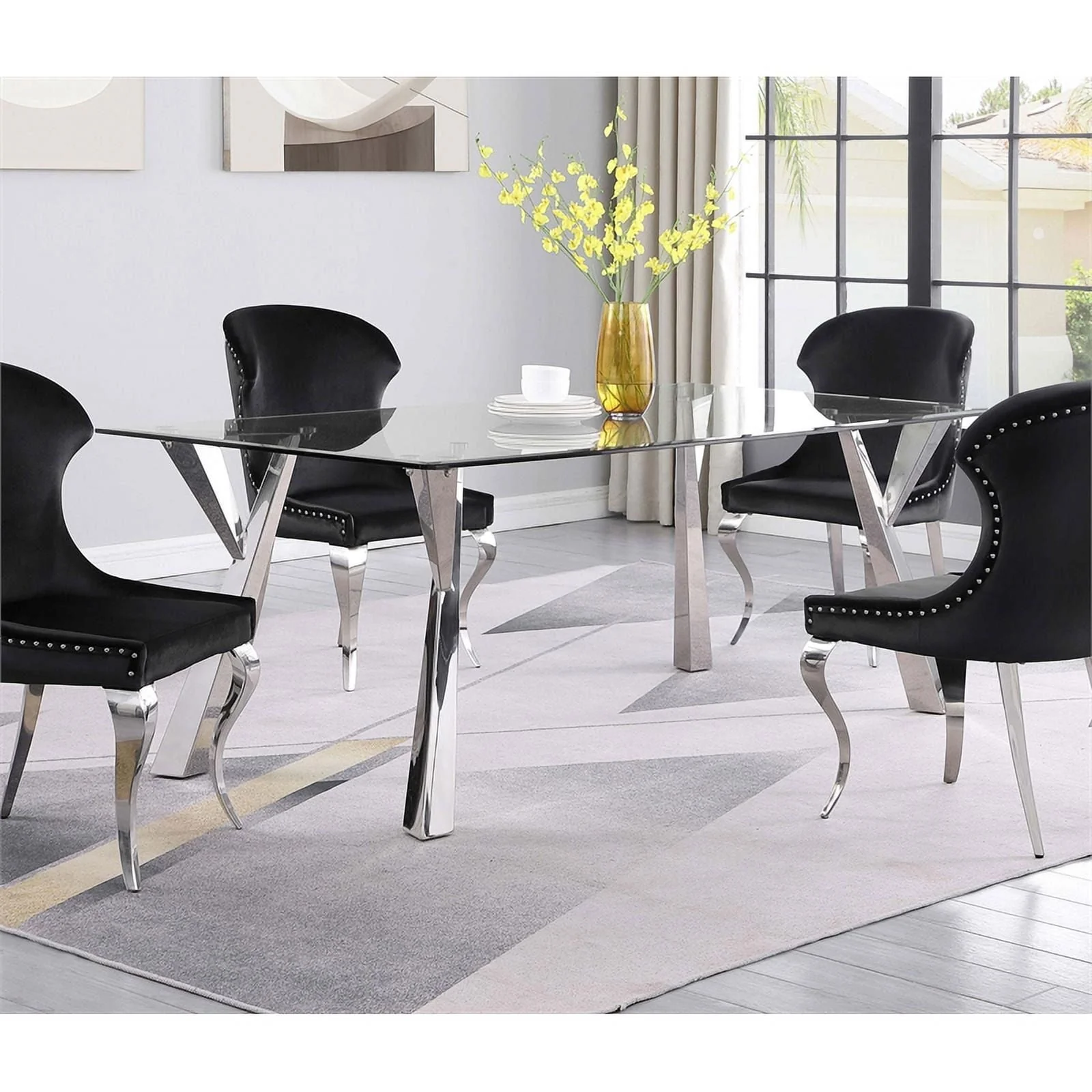 Rectangular Glass Top Dining Table Clear and Chrome Image 8