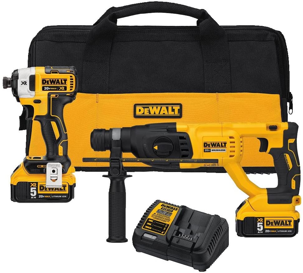 Kit perceuse-visseuse à percussion rotative DEWALT 20V MAX XR, 1 pouce SDS PLUS (DCK233P2)