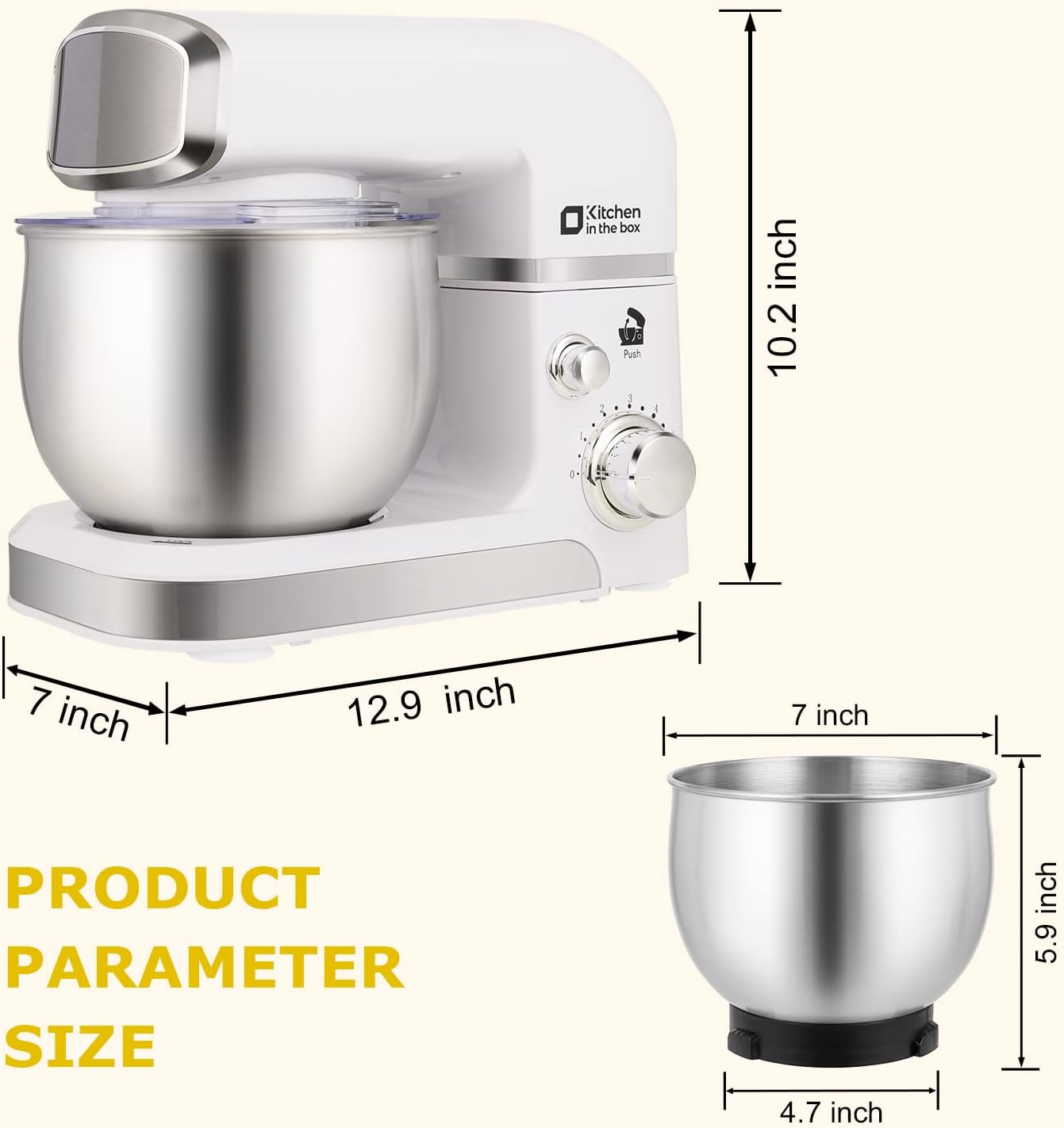 Kitchen in the box Stand Mixer, 3.2Qt Mini Electric Food Mixer, 6 Speeds Portable Lightweight Kitchen Mixer for Daily Use with Egg Whisk, Dough Hook, Flat Beater (White)