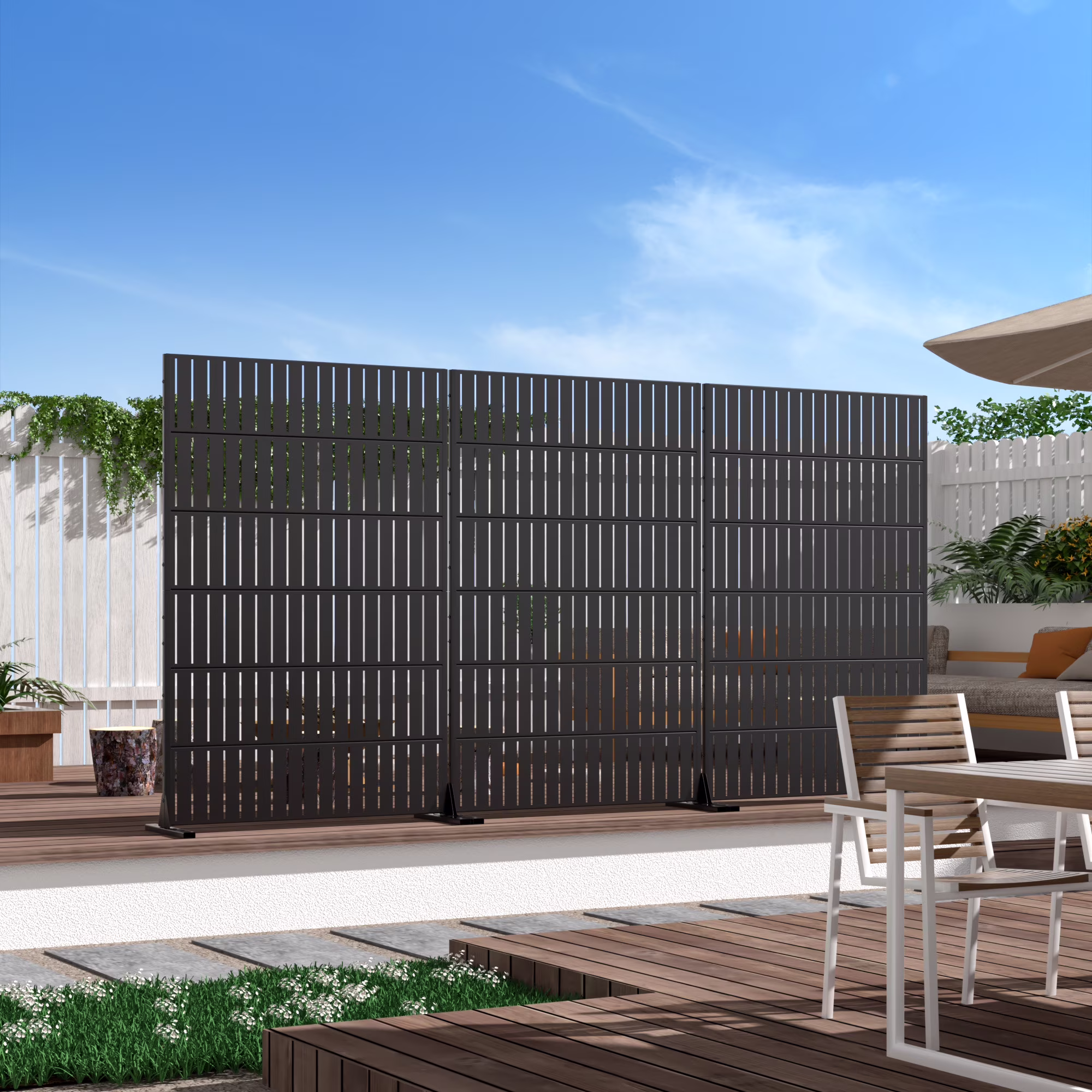 MAYEERTY Outdoor & Indoor Metal Panel Screen, Heavy - Duty Decorative Partition, Stripe, Black