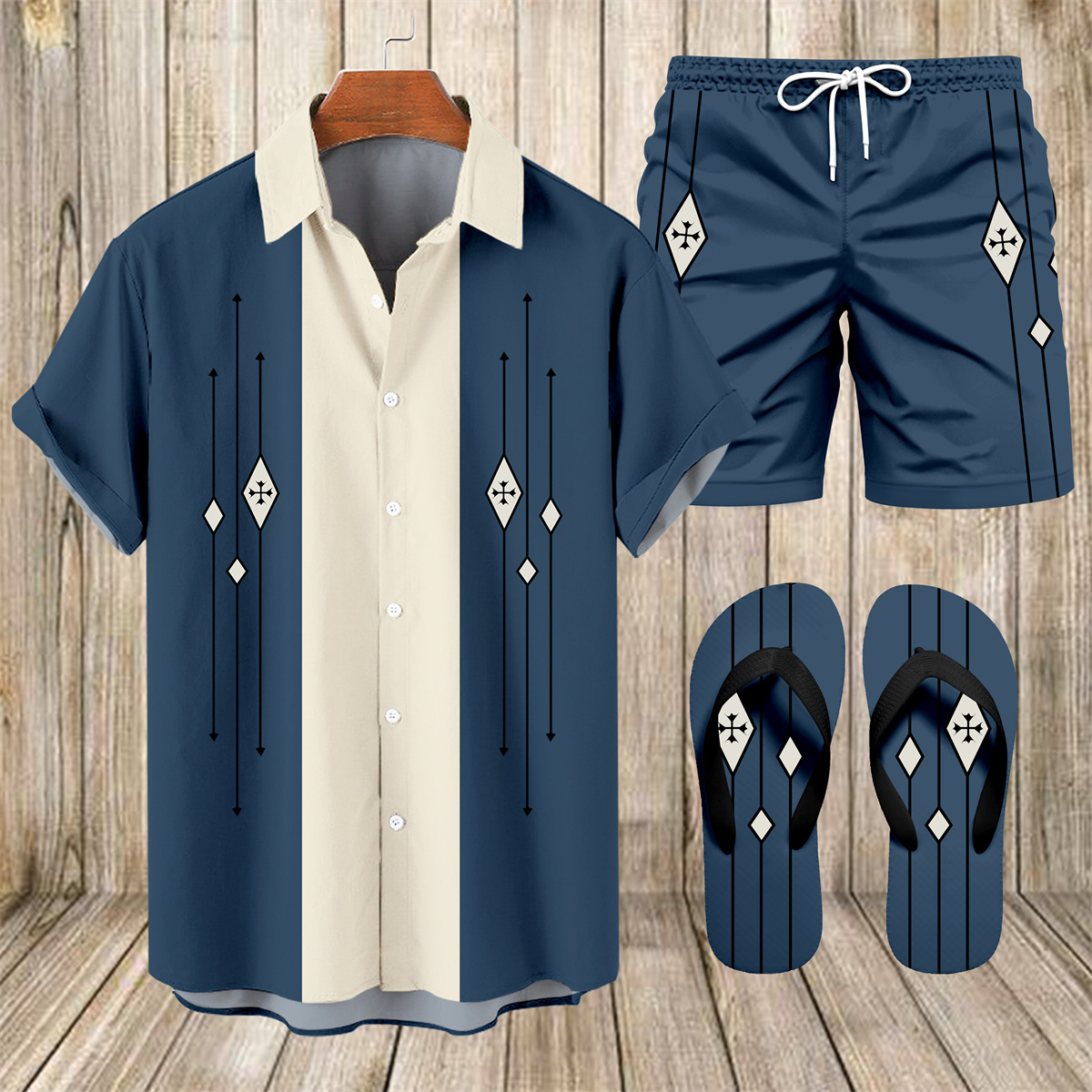 Ensemble trois pièces Suitmens pour homme, imprimé vacances à Hawaï, chemise 054