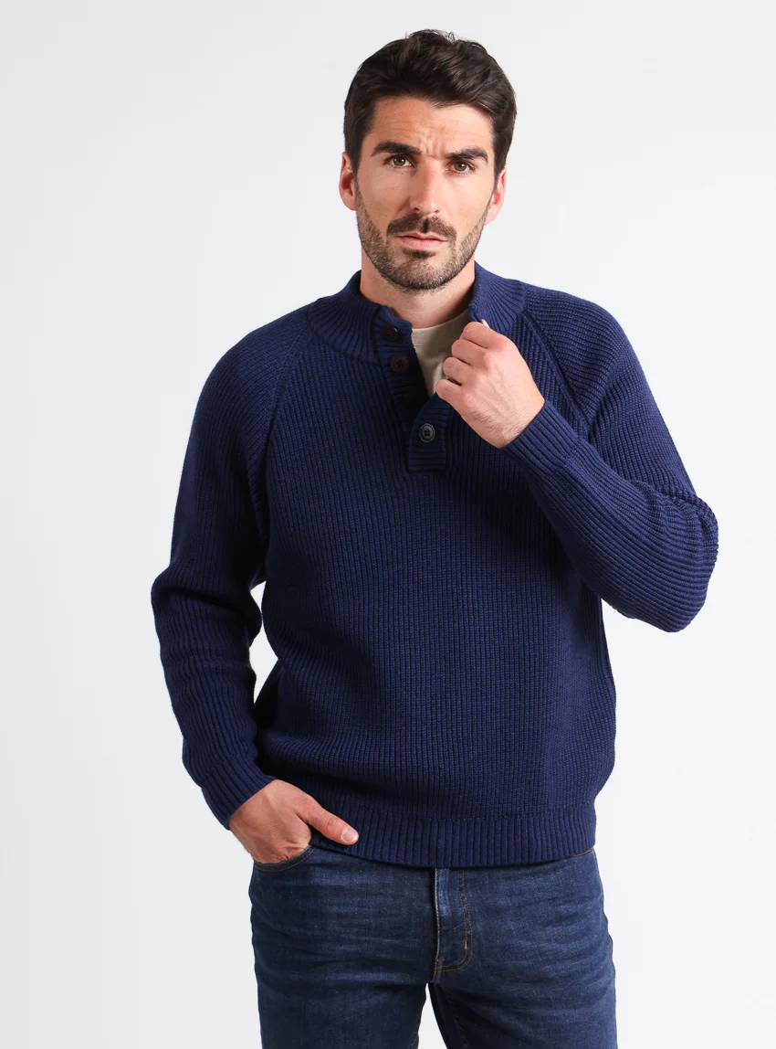 Pull camionneur homme en laine mérinos Bleu Amiral