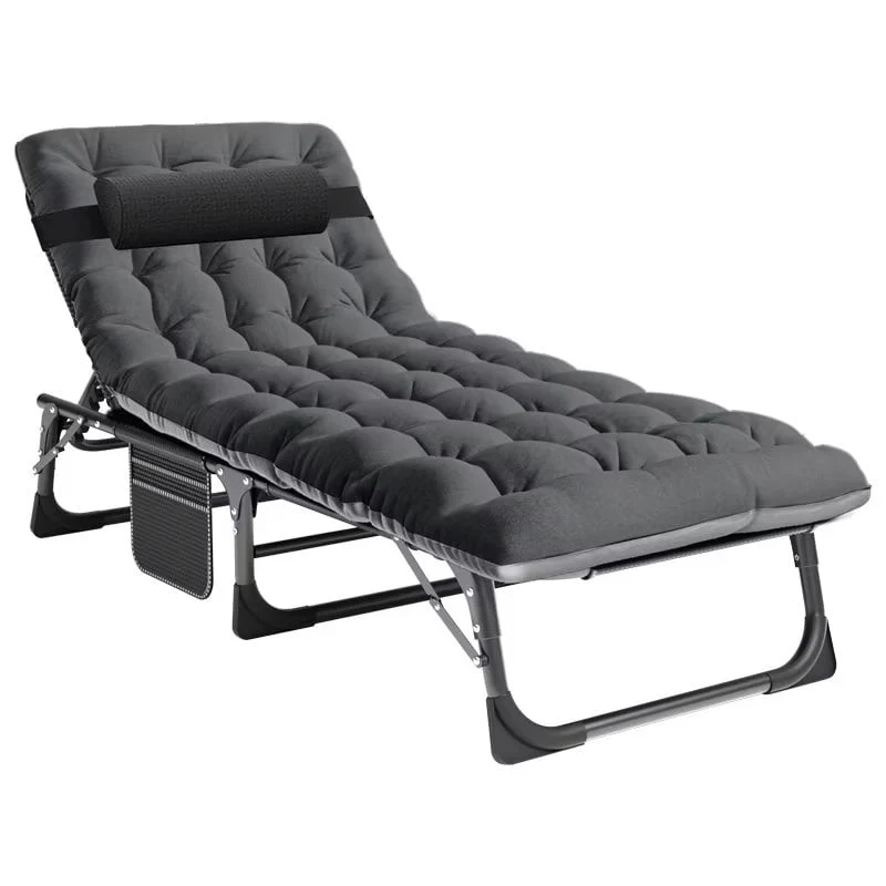 Docred 5-Fold Camping Cot for Adults & Kids, Adjustable 4 Fold Reclining Folding Lounge Chairs, 2-Sided Mattress with Pillow, Portable Intdoor Folding Sleeping Cots Bed