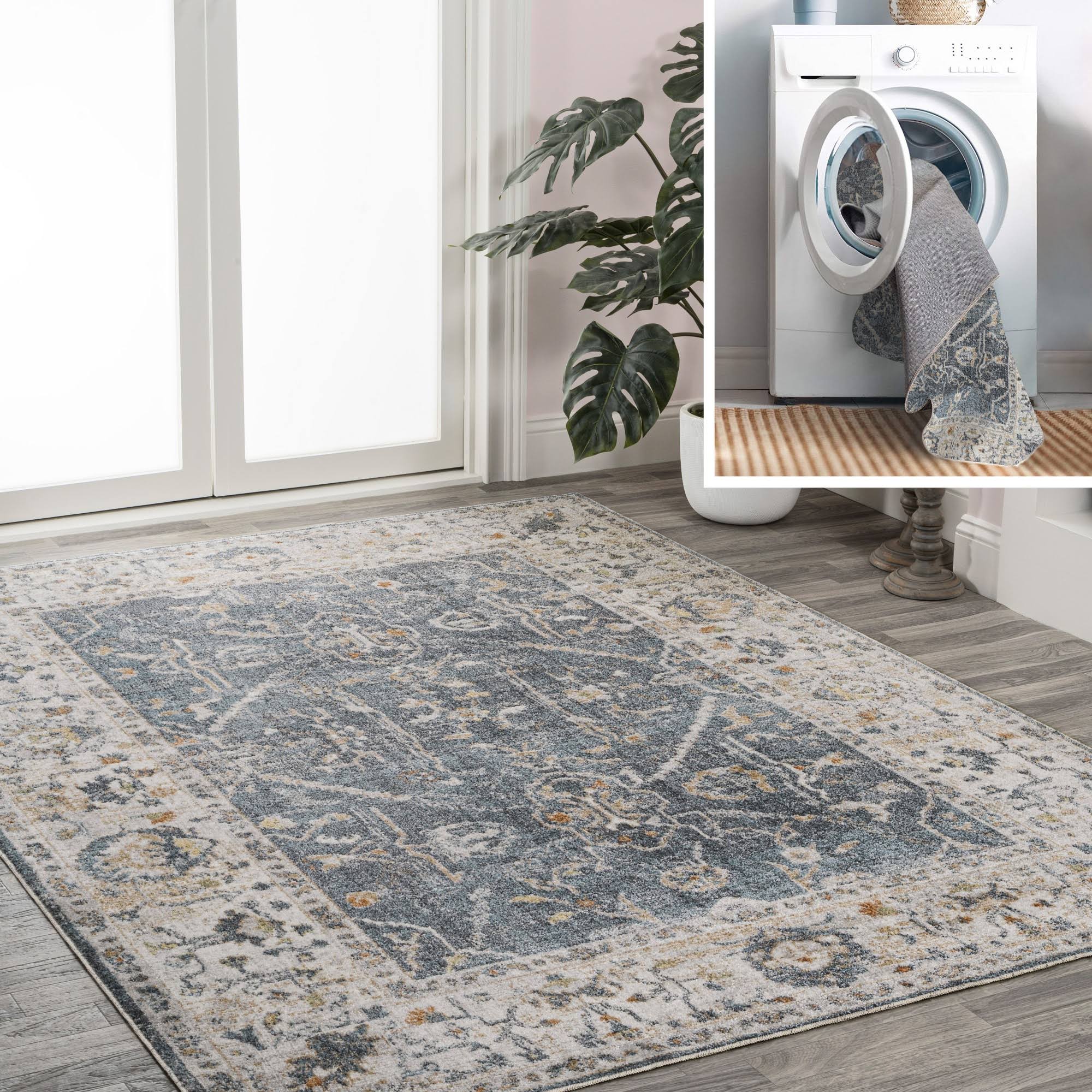 Jonathan Y Brandy Rustic Border Low-Pile Machine-Washable Dark Gray/Cream 3 ft. x 5 ft. Area Rug