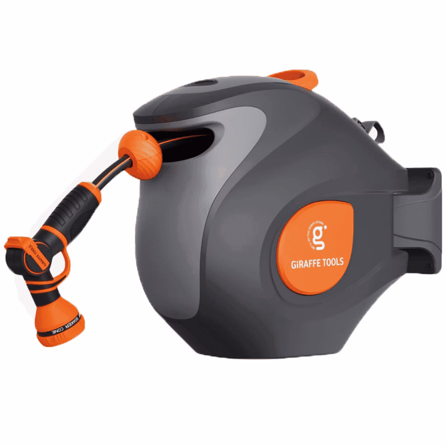 Giraffe Tools Retractable Garden Hose Reel with 1/2in-100ft Water Hose, Plastic Bracket, Wall Mounted, Dark Grey