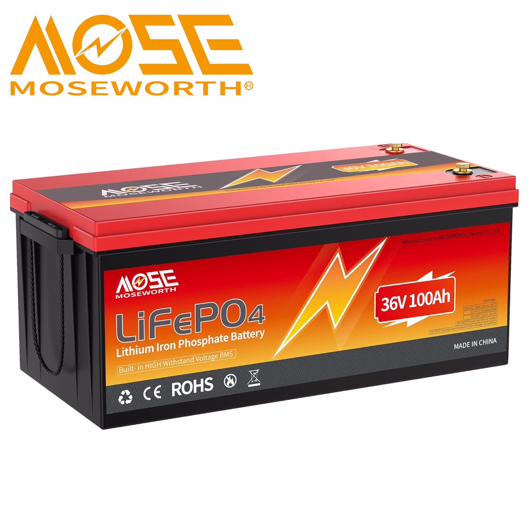 36V 100Ah LiFePO4 Golf Cart Battery,Built in 200A BMS, Lithium Batteries for RV,Marine,Van,Solar,Camping,Trolling Motor