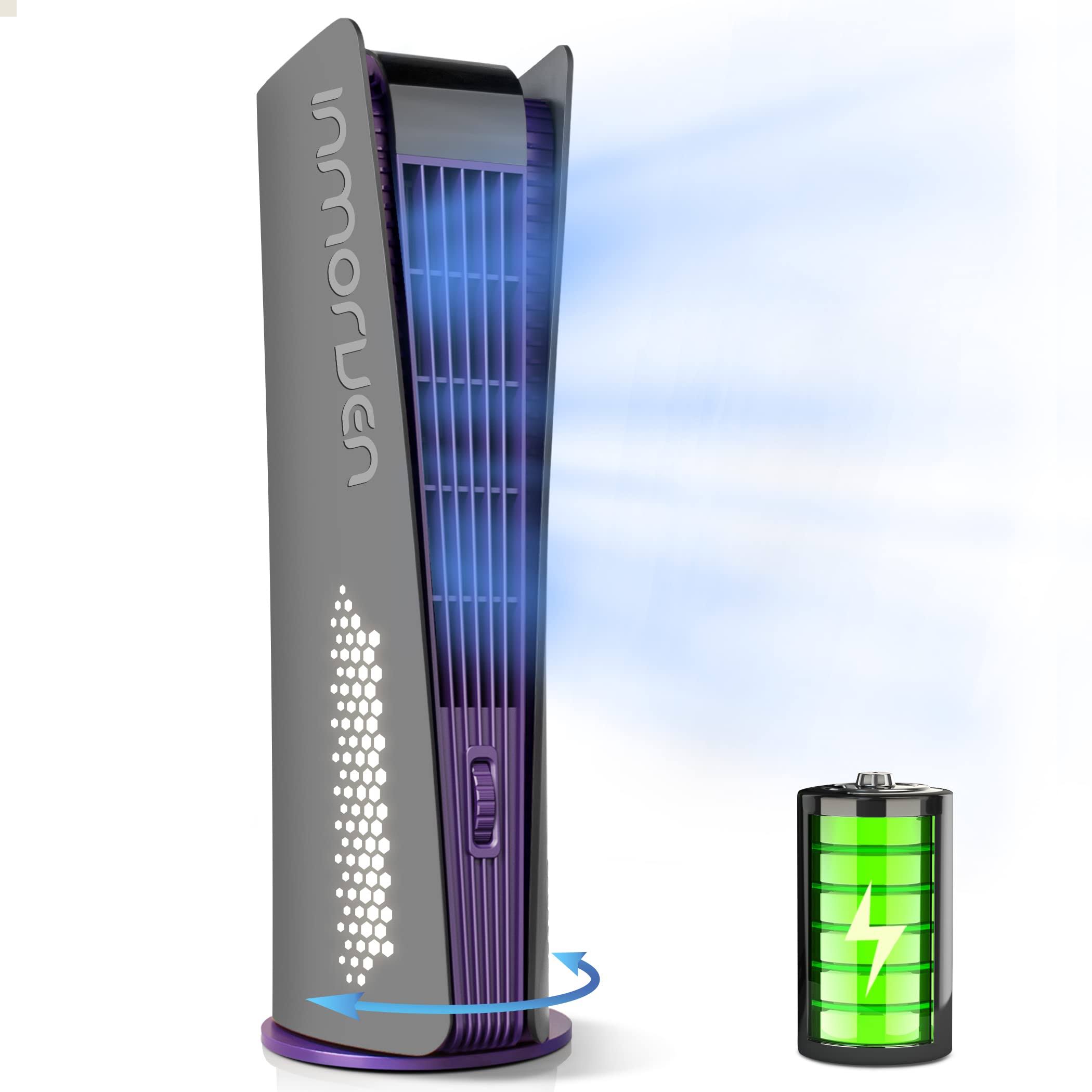 SISMEL 10000mAh Tower Fan for Bedroom,Quiet Floor Fan,180�� Oscillating Bladeless Fan,Portable Fan with 3 Speeds, Timer, Night Light, LED Display