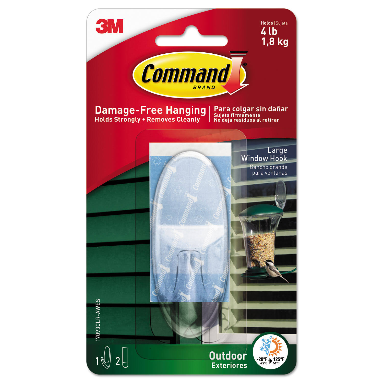 Command 17093CLR-AWES Window Hooks, Large, Clear, 4 Count