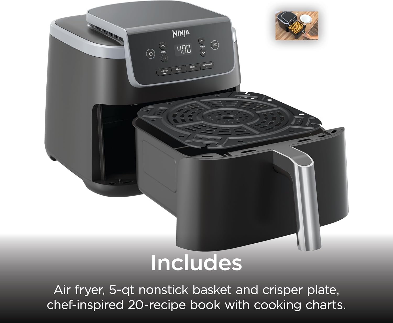 Ninja Air Fryer Pro, 5 Qt, 4-in-1, Gray, AF141| Air fry, roast, reheat, dehydrate, 1750W, 400F max, Fits 4 lbs fries, Nonstick basket, Dishwasher-safe
