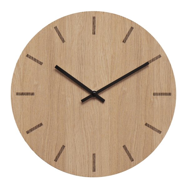 Light Oak veggklokke 28 cm lys eik m/svart viser