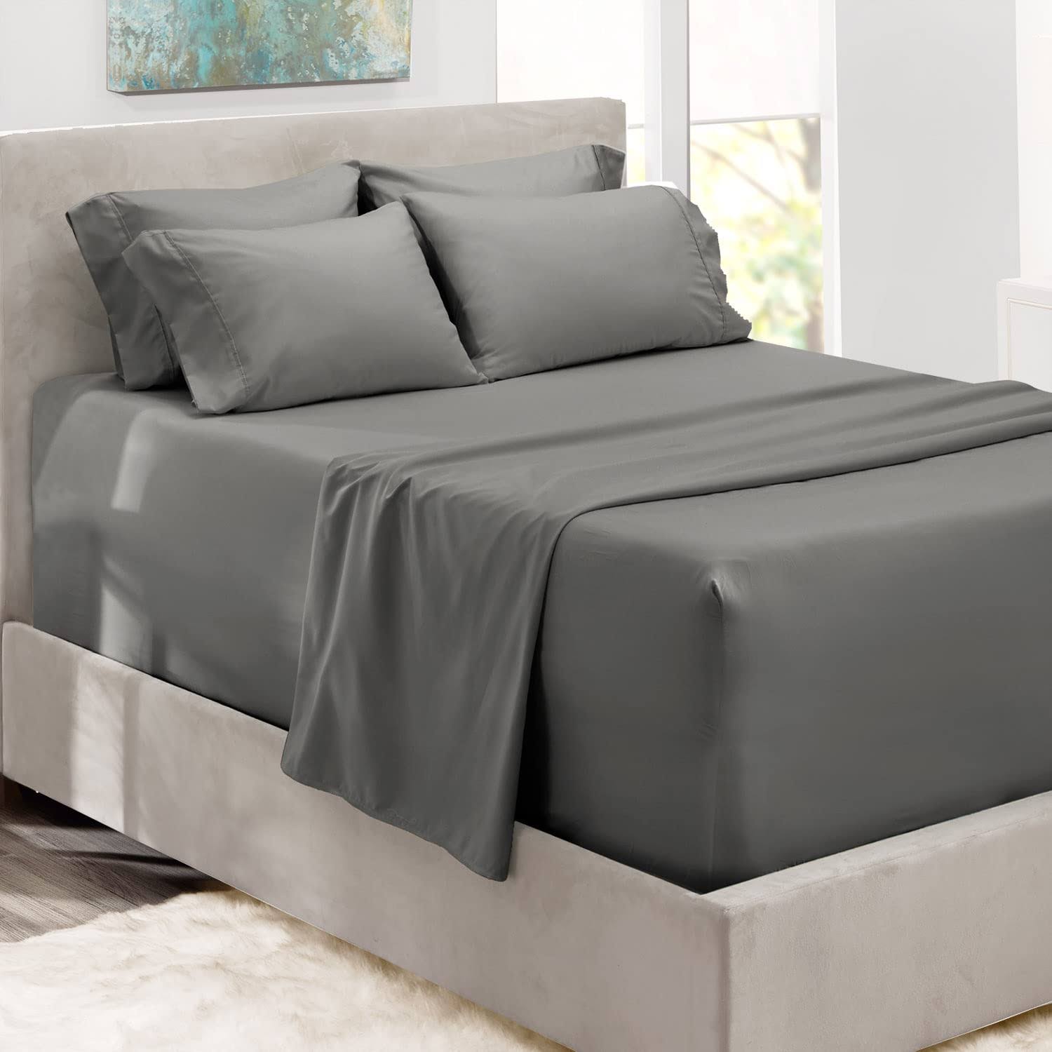 Nestl Bedding 6 Piece Bed Sheet Set - Extra Deep Pocket Full Grey