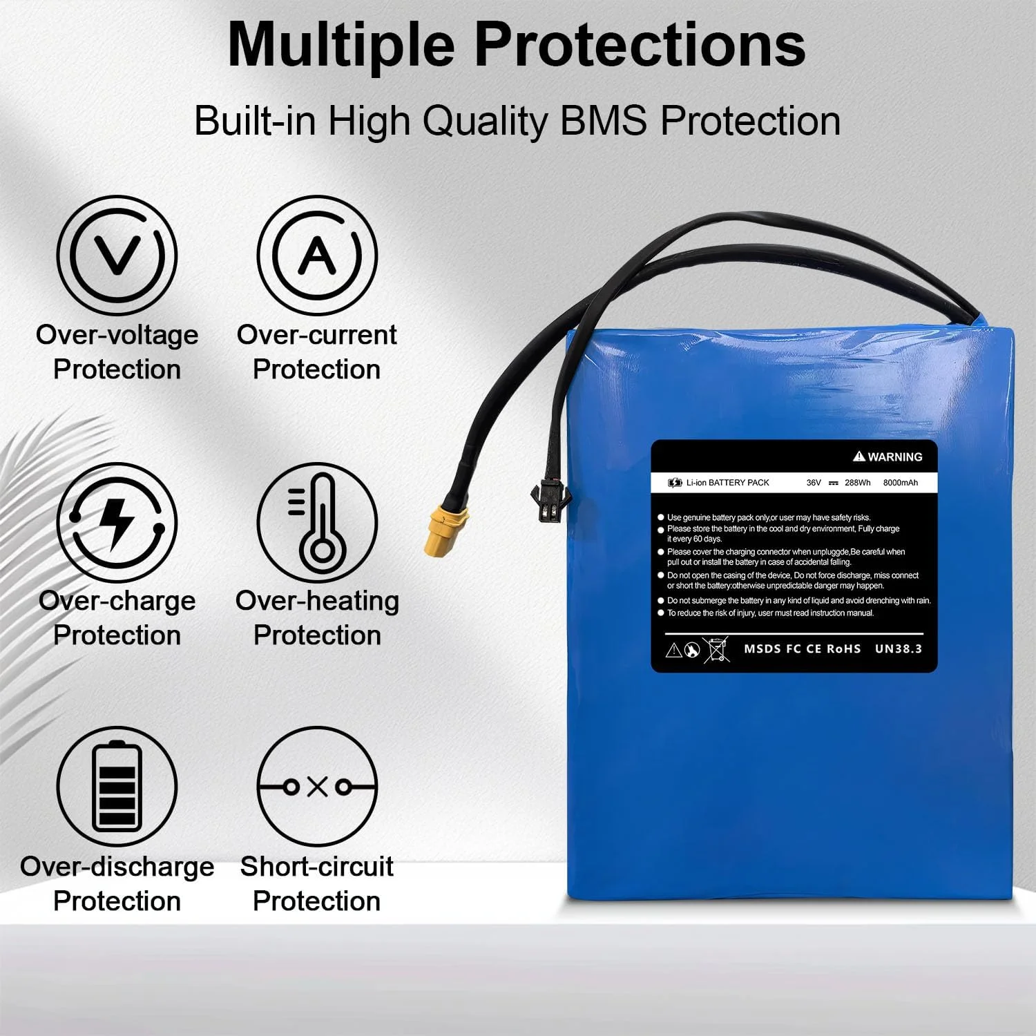 36V 8Ah Electric Scooter Battery Compatible for R1 Electric Scooters 36V Electric Scooter Replacement Battery 288Wh Li-ion Power Batteries, Size: 7.68 * 5.2 * 1.50 inch - Image 4