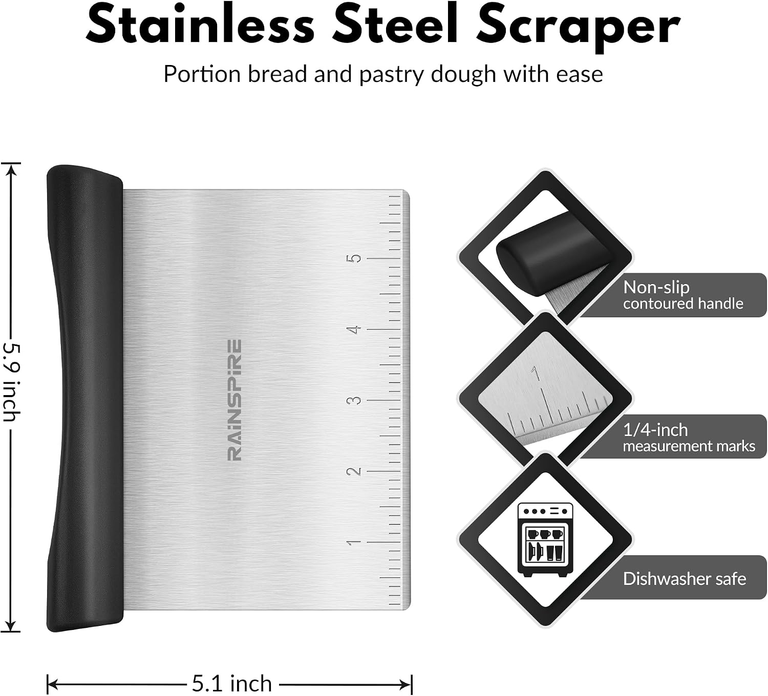 Multi-Purpose Stainless Steel Bench Scraper Dough Blender & Pastry Cutter