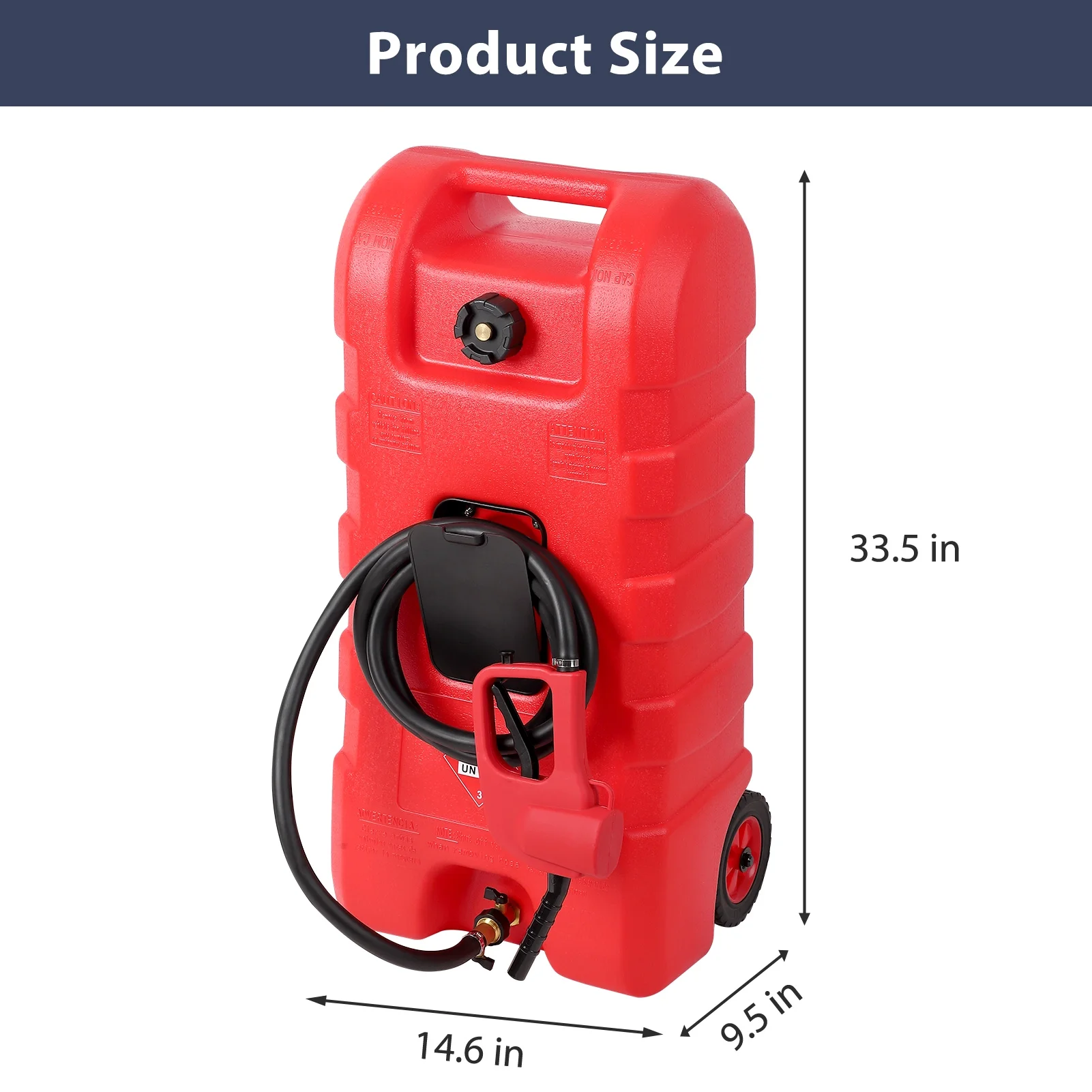 15 Gallon Fuel Caddy, Portable Gas Fuel Tank Container with LE Fluid Transfer Siphon Pump and 10ft. Delivery Hose, Diesel Storage Can On-Wheels for Cars, Lawn Mowers, ATVs, Boats, Gray(Gray) - Image 9