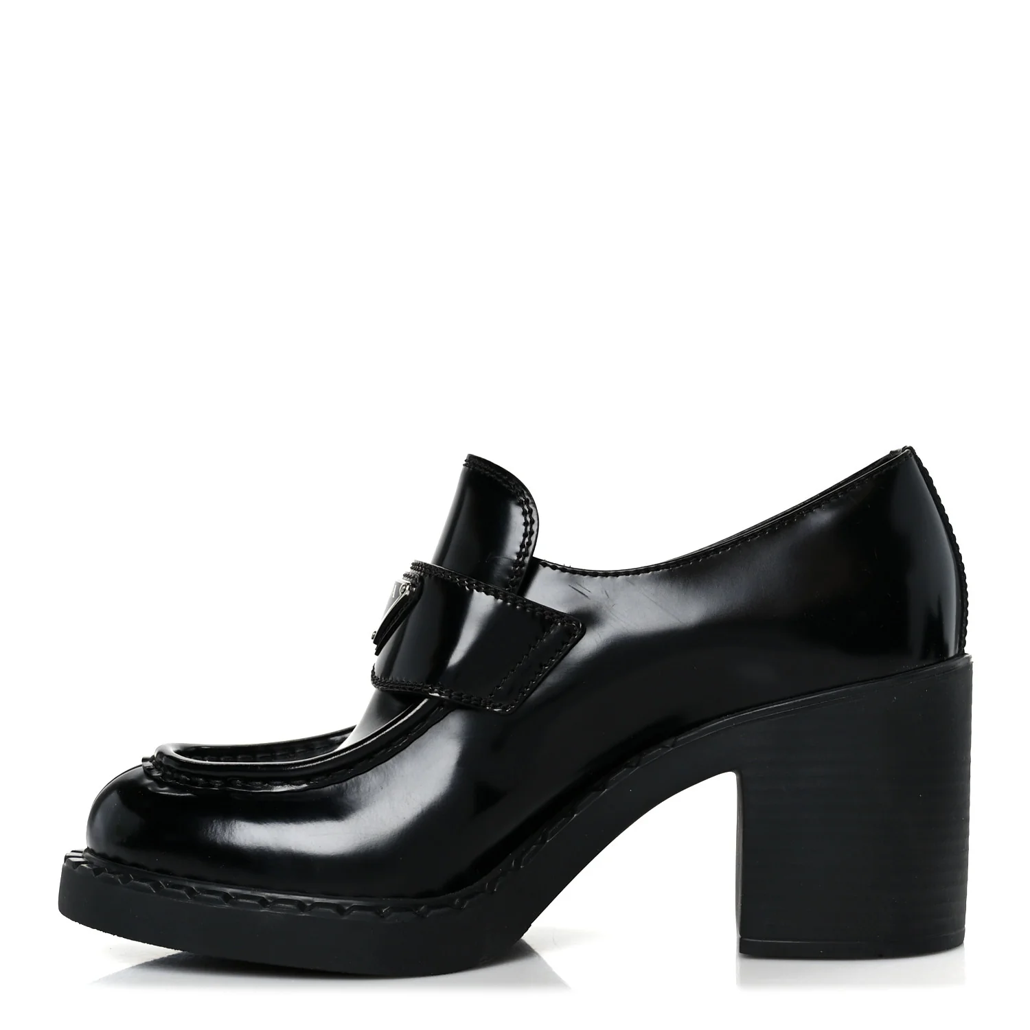 Spazzolato Metal Triangle Logo 85mm Loafers 40 Black