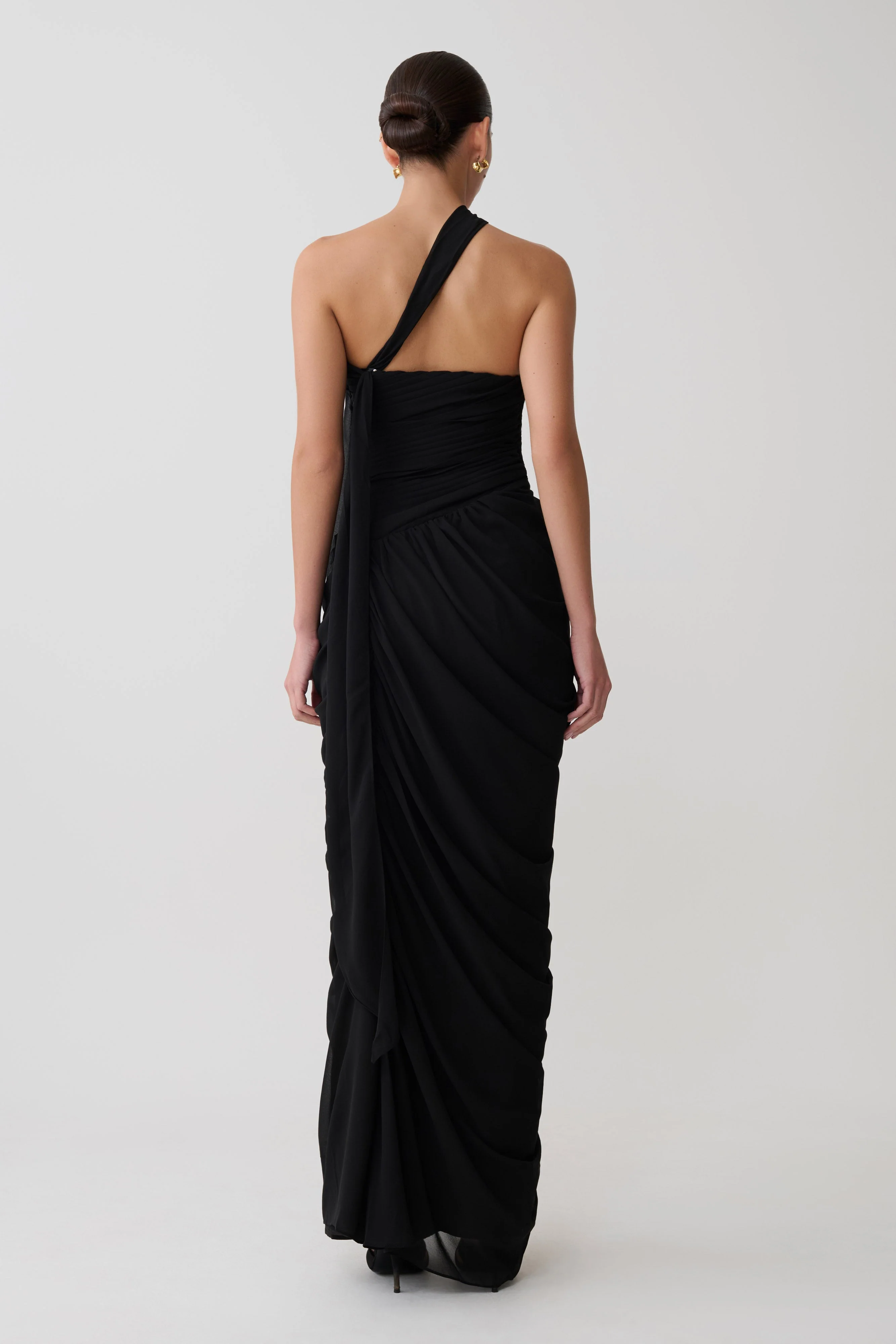 Micaela Chiffon Gathered Maxi Dress - Black