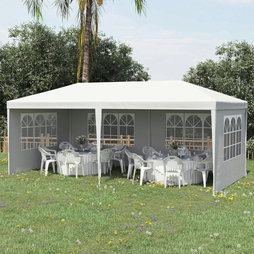 GVN Backyard Garden Canopy, Camping Canopy Screen Tent,Large 20' x 10' Gazebo Canopy Party Tent with 4 Removable Window Side Walls, White