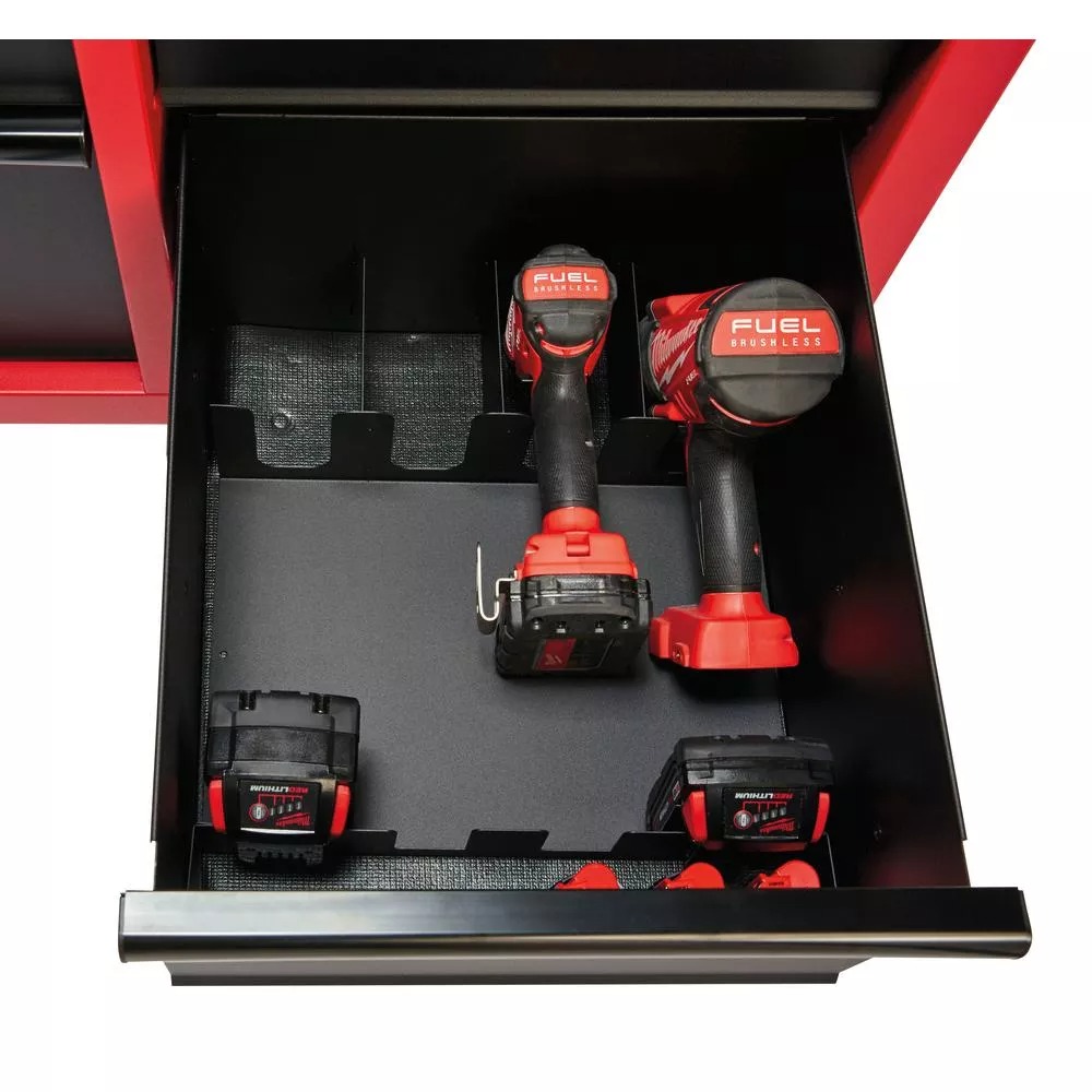 Coffre à outils en acier à 16 tiroirs de 46 po et ensemble d'armoire roulante, rouge et noir mat texturé