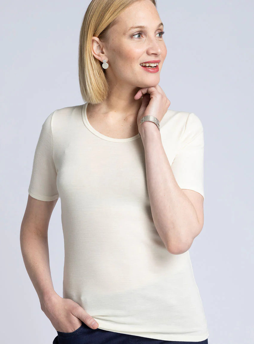 T-shirt femme laine et soie blanc