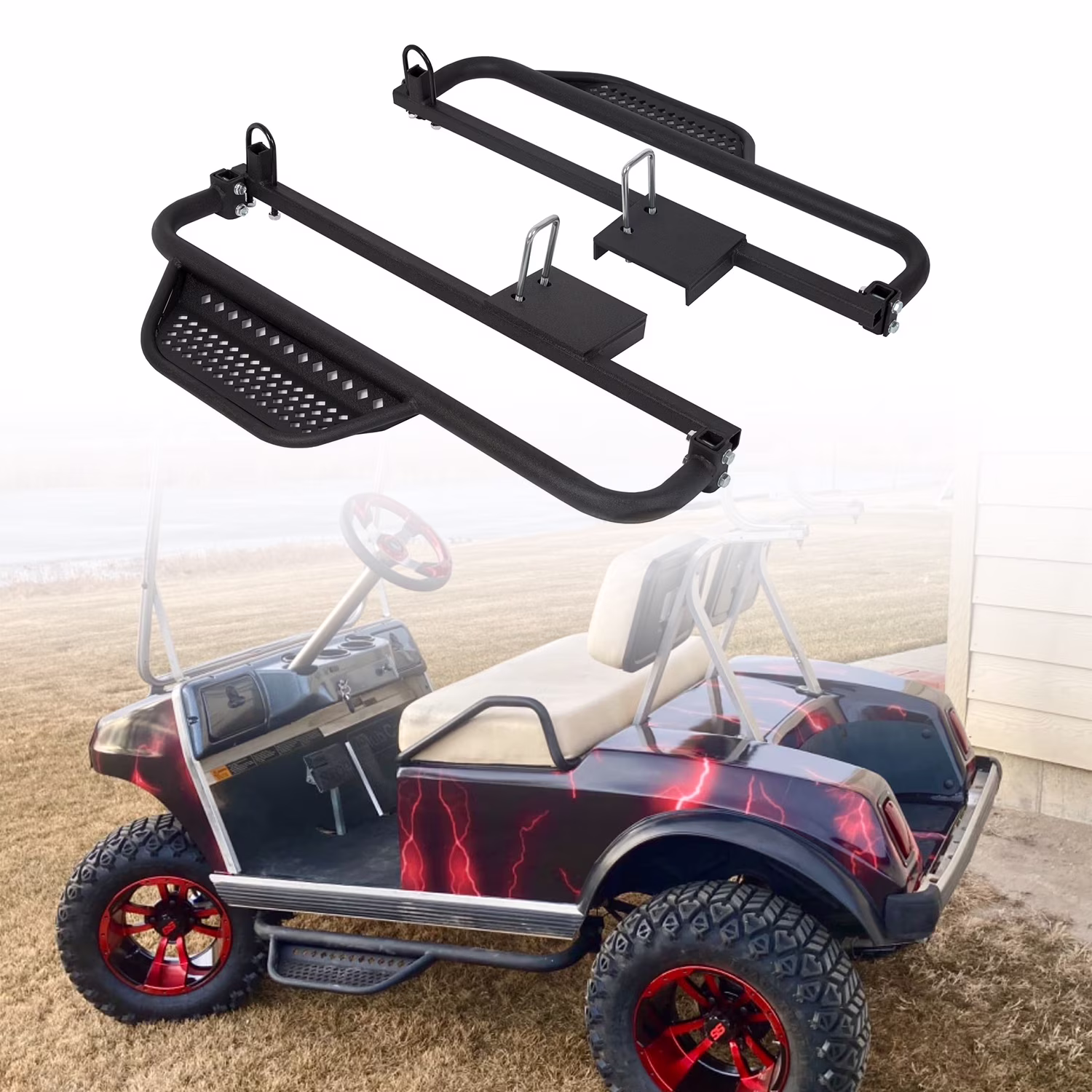 Steel Armor Nerf Bars With Brackets Step Down for Club Car DS Golf Carts 1982 UP (will not fit 2004 Up Club Car ��
