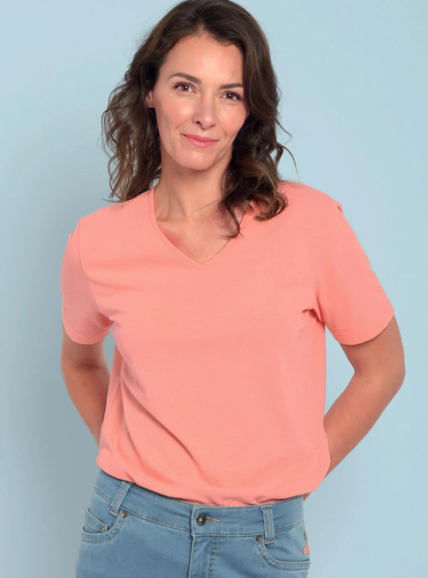 Tee-shirt femme en coton et lin orange doux