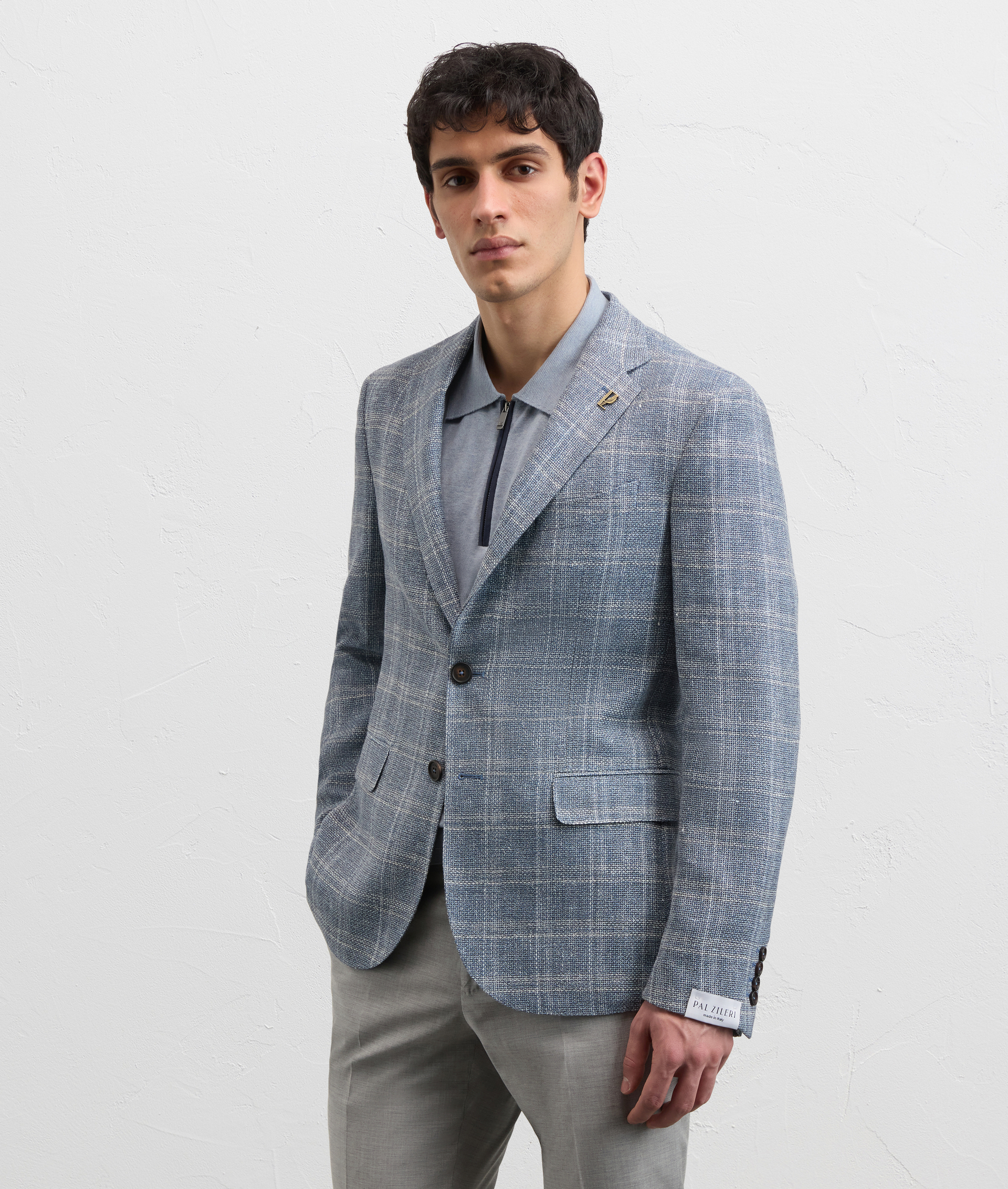 LIGHT BLUE MOULINE WOOL AND LINEN BRERA LINE UNLINED JACKET