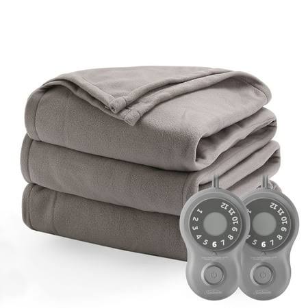 Sunbeam Grey Fleece Electric Heated Blanket Queen size, 90 inch x 84 inch