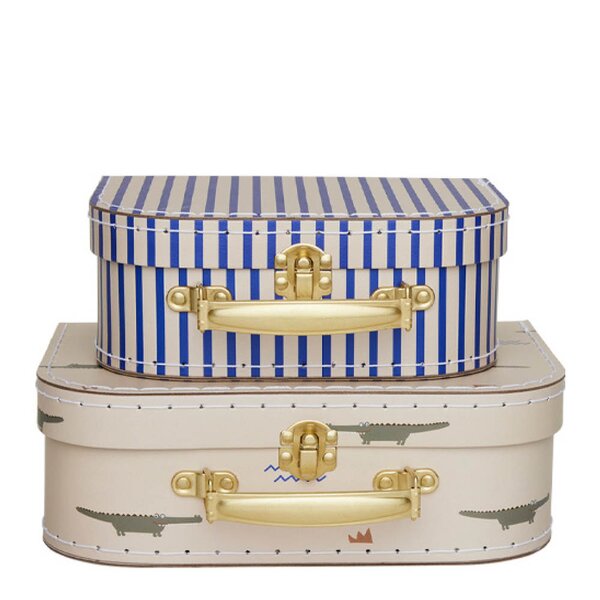 Mini Krokodille & Stripete koffert 25,5x18 cm 2 stk beige