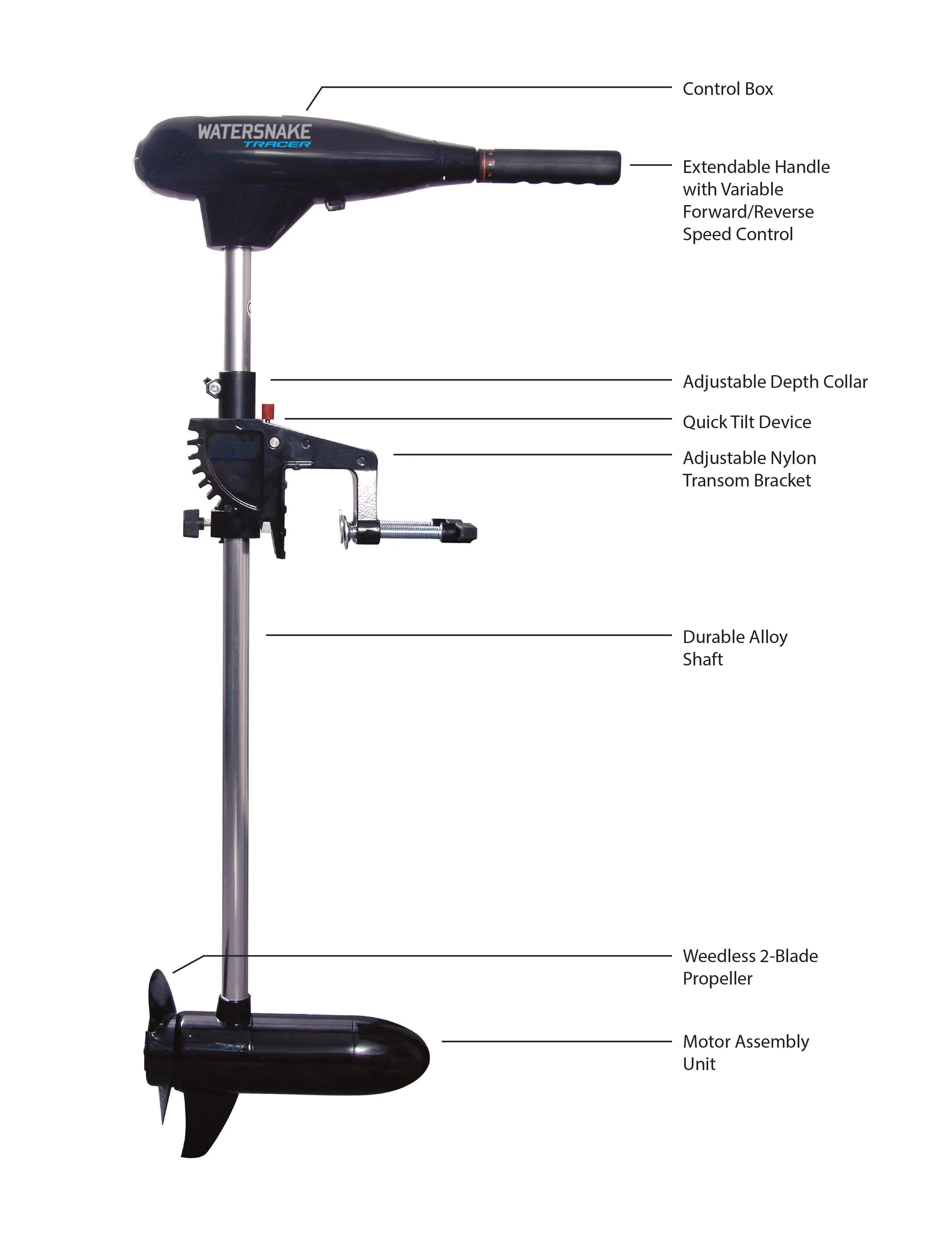Tracer Transom Mount Trolling Motor 30 lb thrust and 30 in shaft Image 2