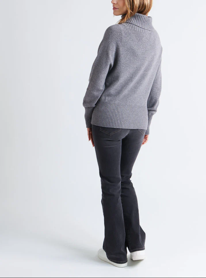 Pull femme col roulé cachemire gris