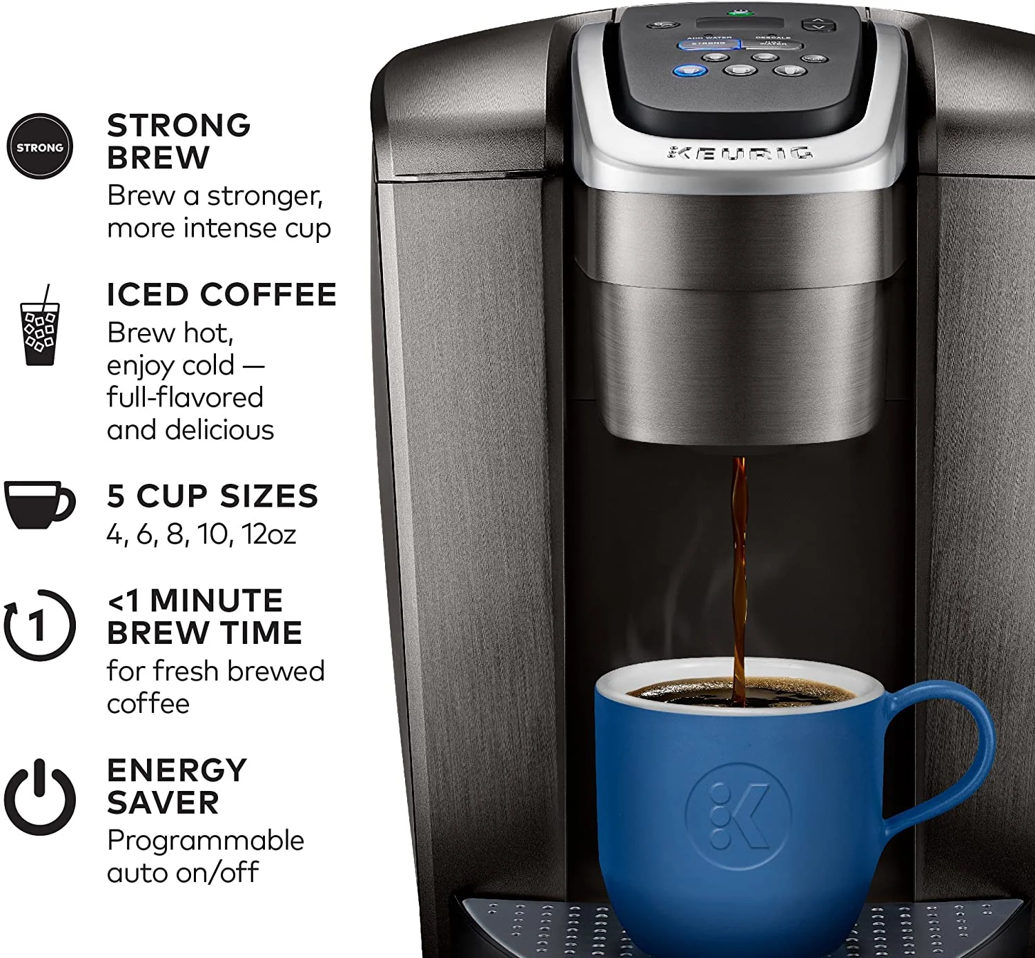 K-Elite Coffee Maker, Single Serve K-Cup Pod Coffee Brewer, With Iced Coffee Capability, Brushed Slate(Gray) - Image 2