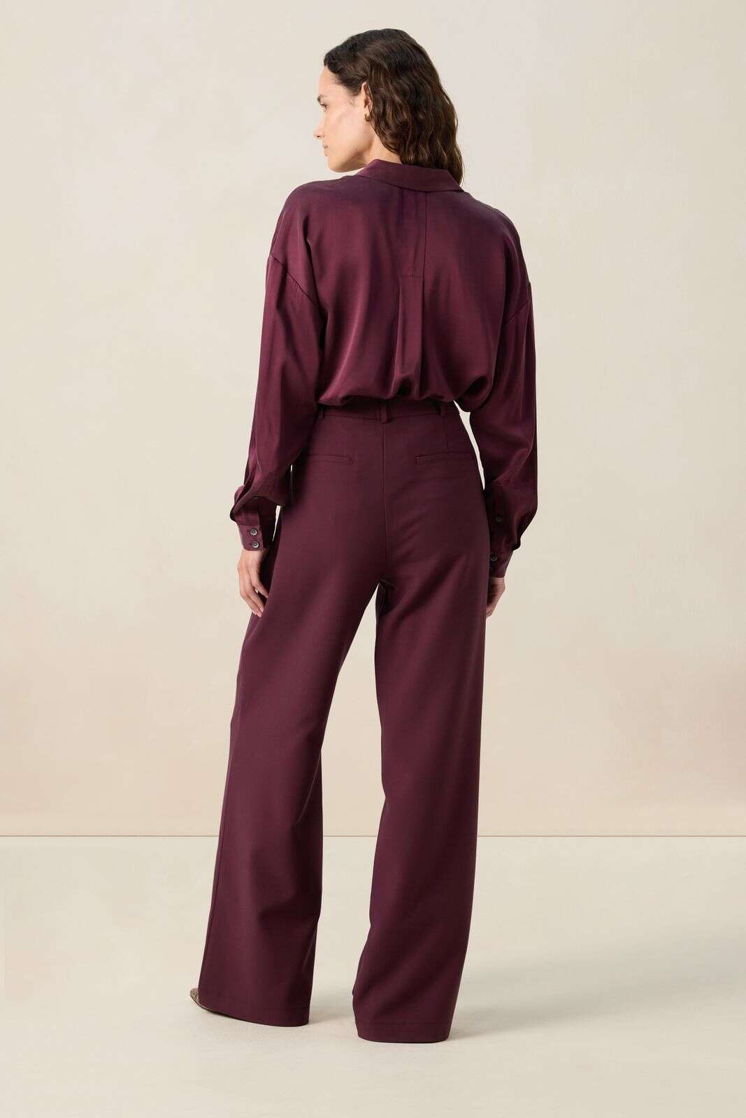 Donkerrode high waist wide leg broek